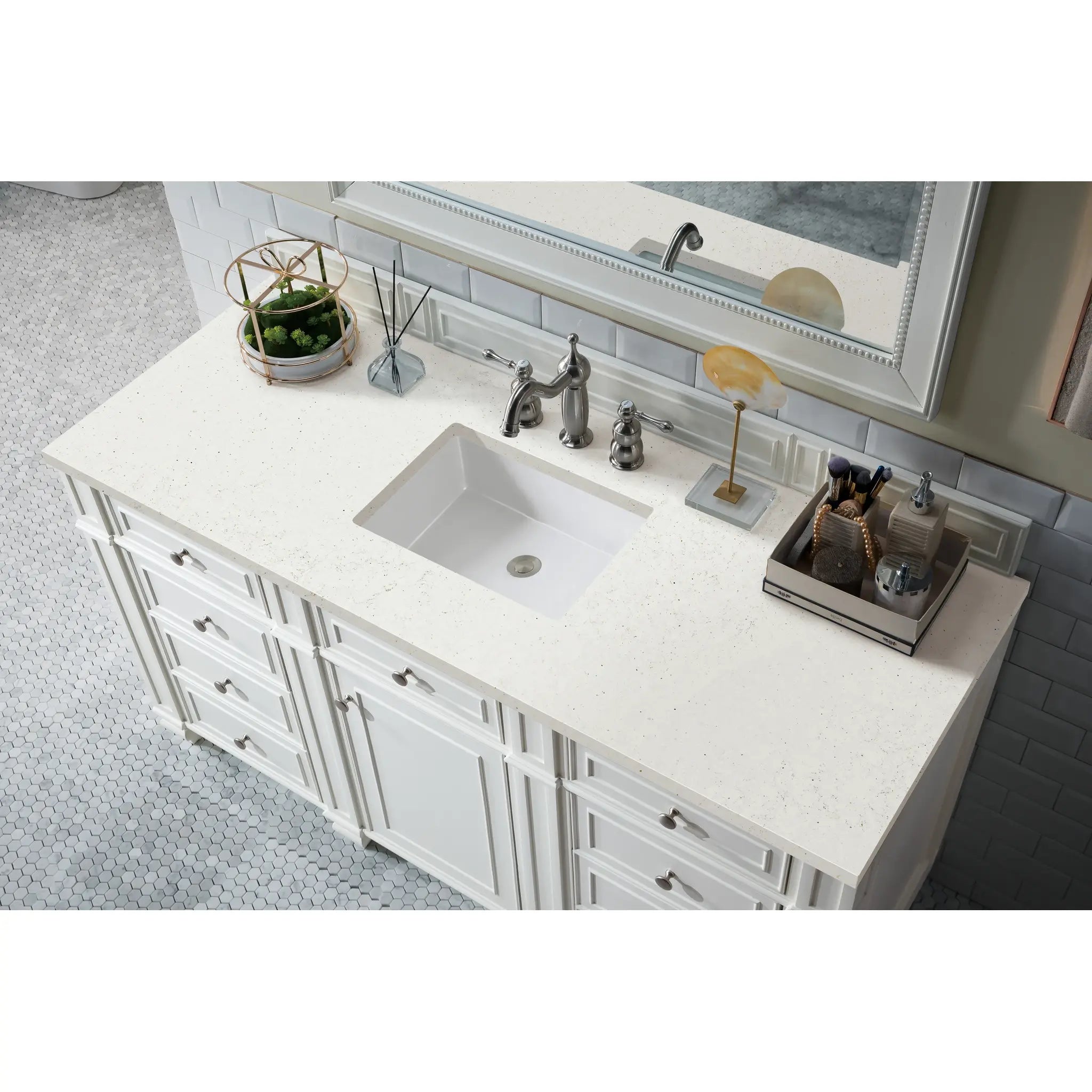 60" Bristol Single Vanity in Bright White-Lime Delight Silestone-8" Widespread image 4