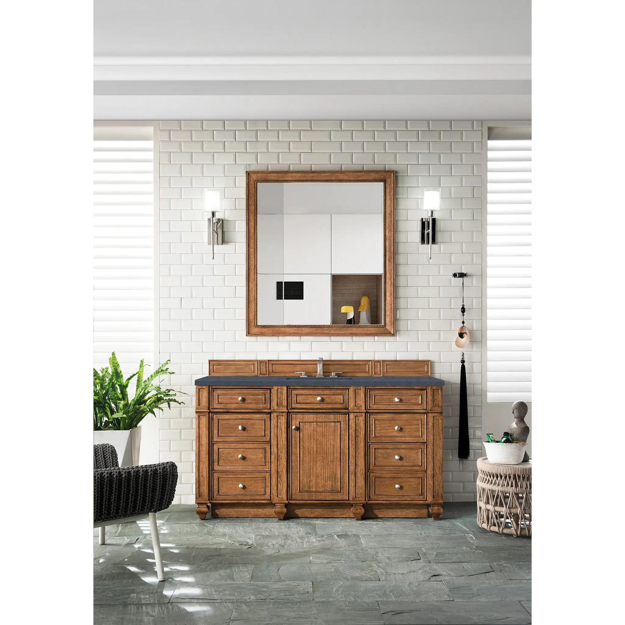 60" Bristol Single Vanity in Saddle Brown-Charcoal Soapstone Silestone-8" Widespread image 1