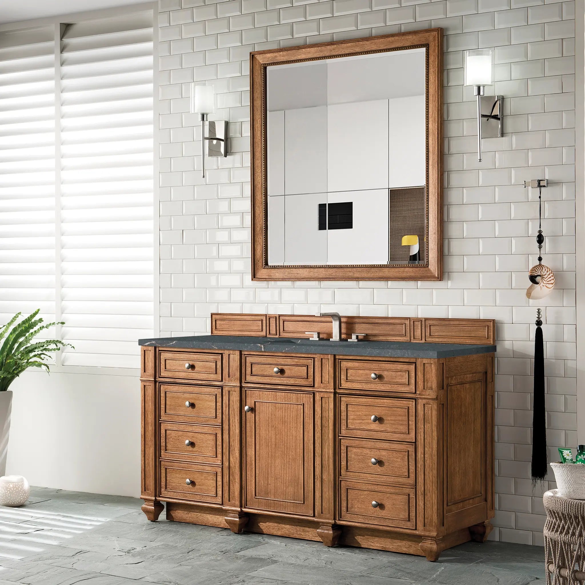 60 Bristol Single Vanity In Saddle Brown Power Enabled Parisien Bleu Silestone 8 Widespread 6