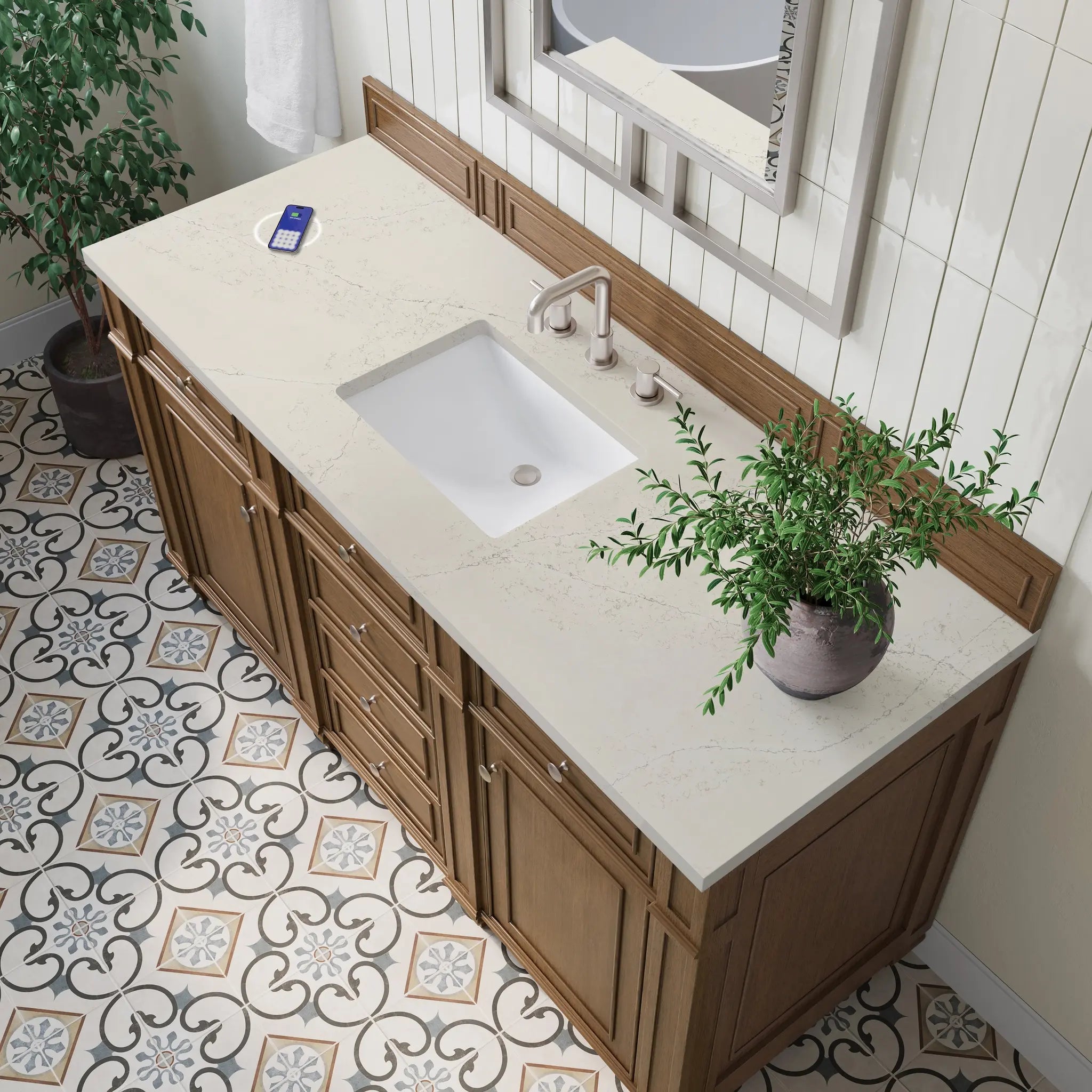 60 Bristol Single Vanity In Saddle Brown Power Enabled Siberian Silestone 8 Widespread 7