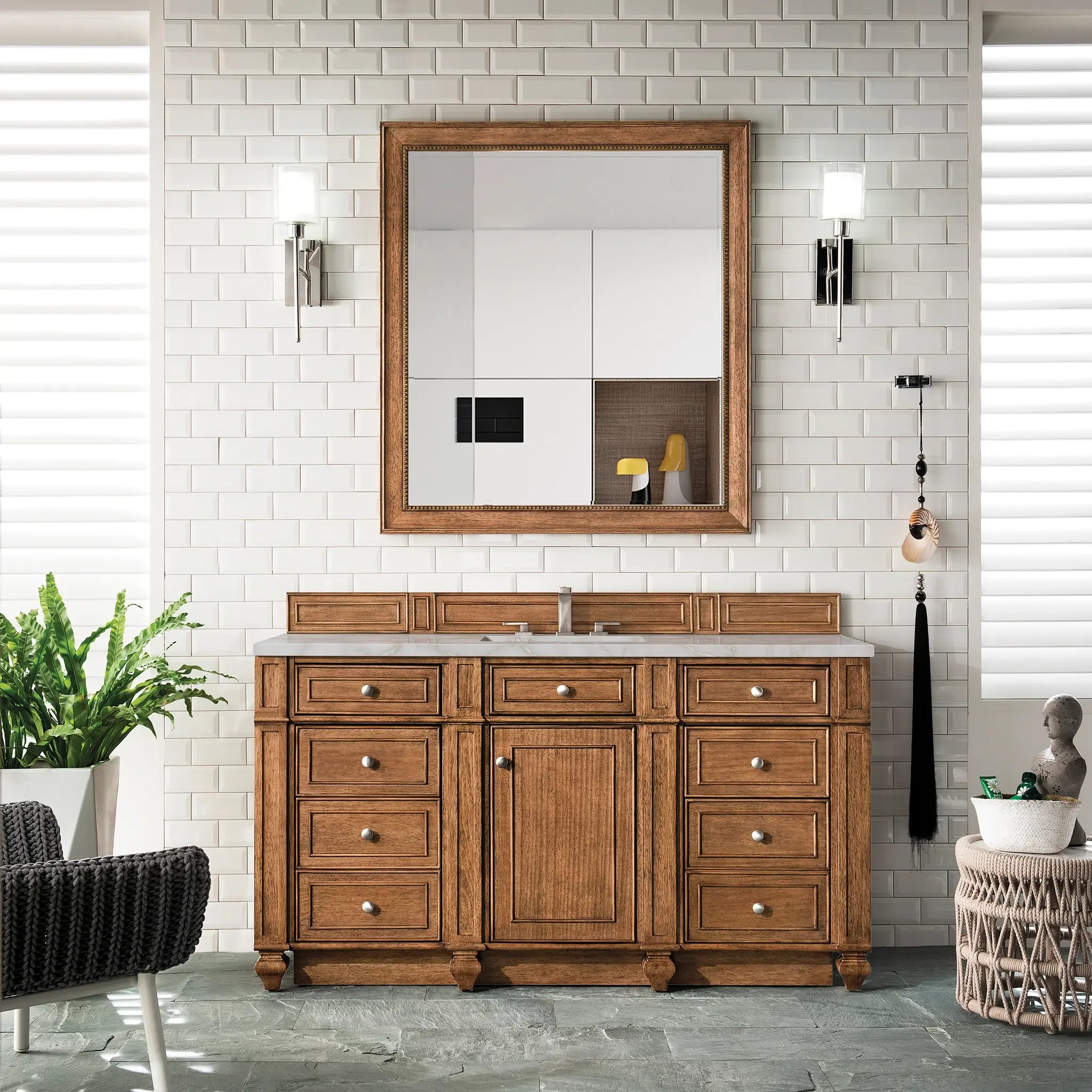 60 Bristol Single Vanity In Saddle Brown Power Enabled Victorian Silver Silestone 8 Widespread 5