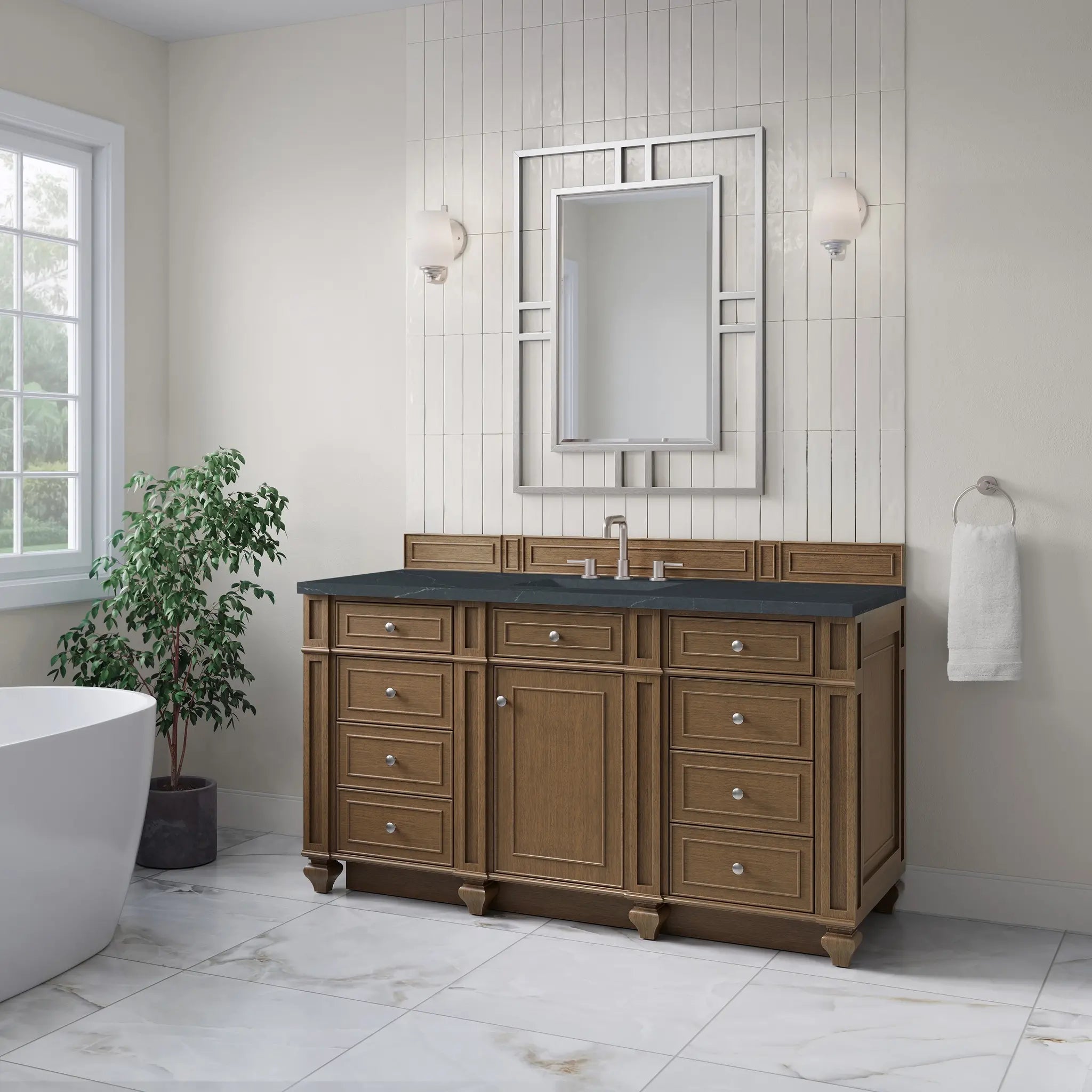 60 Bristol Single Vanity In Saddle Brown Standard Charcoal Soapstone Silestone 8 Widespread 3