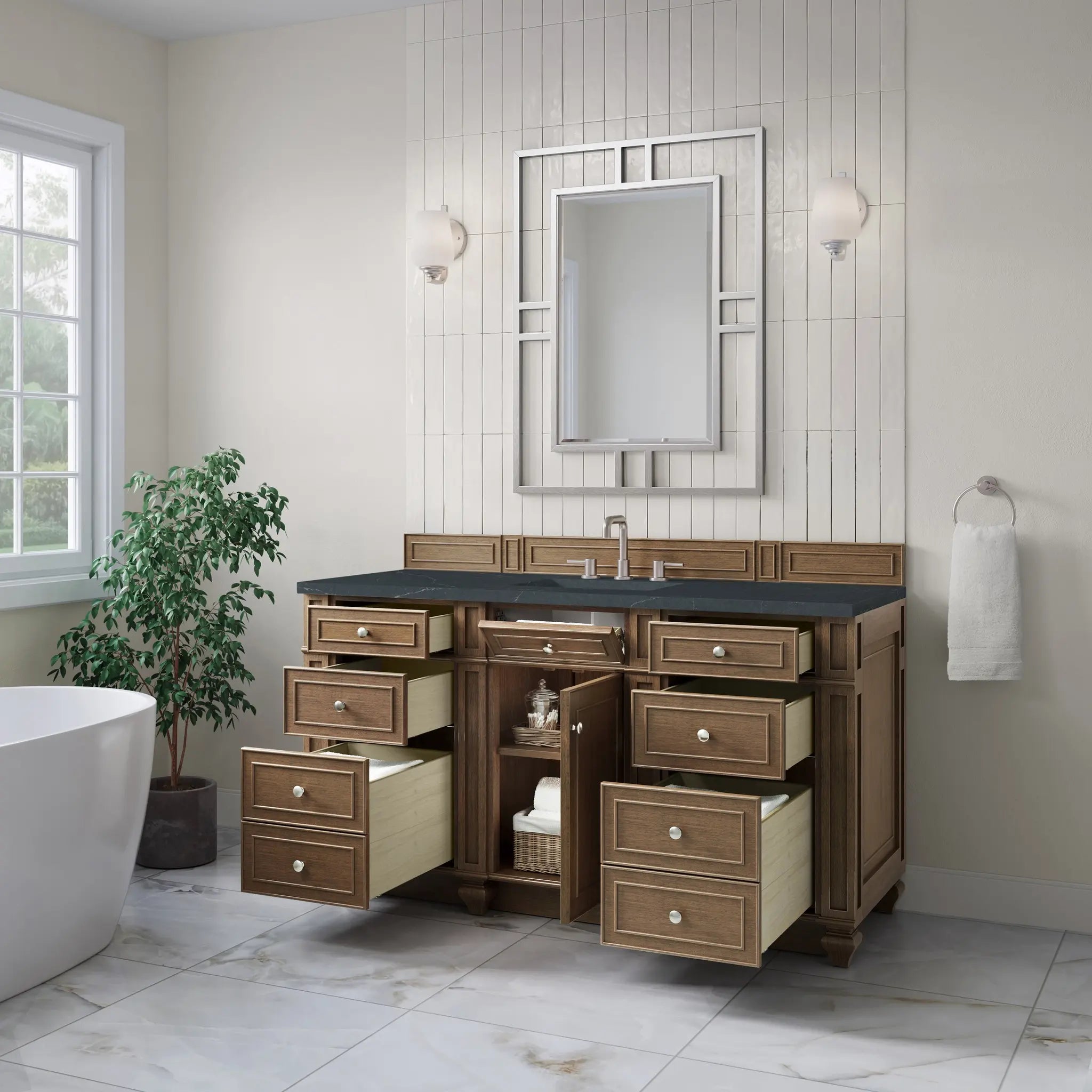 60 Bristol Single Vanity In Saddle Brown Standard Charcoal Soapstone Silestone 8 Widespread 4