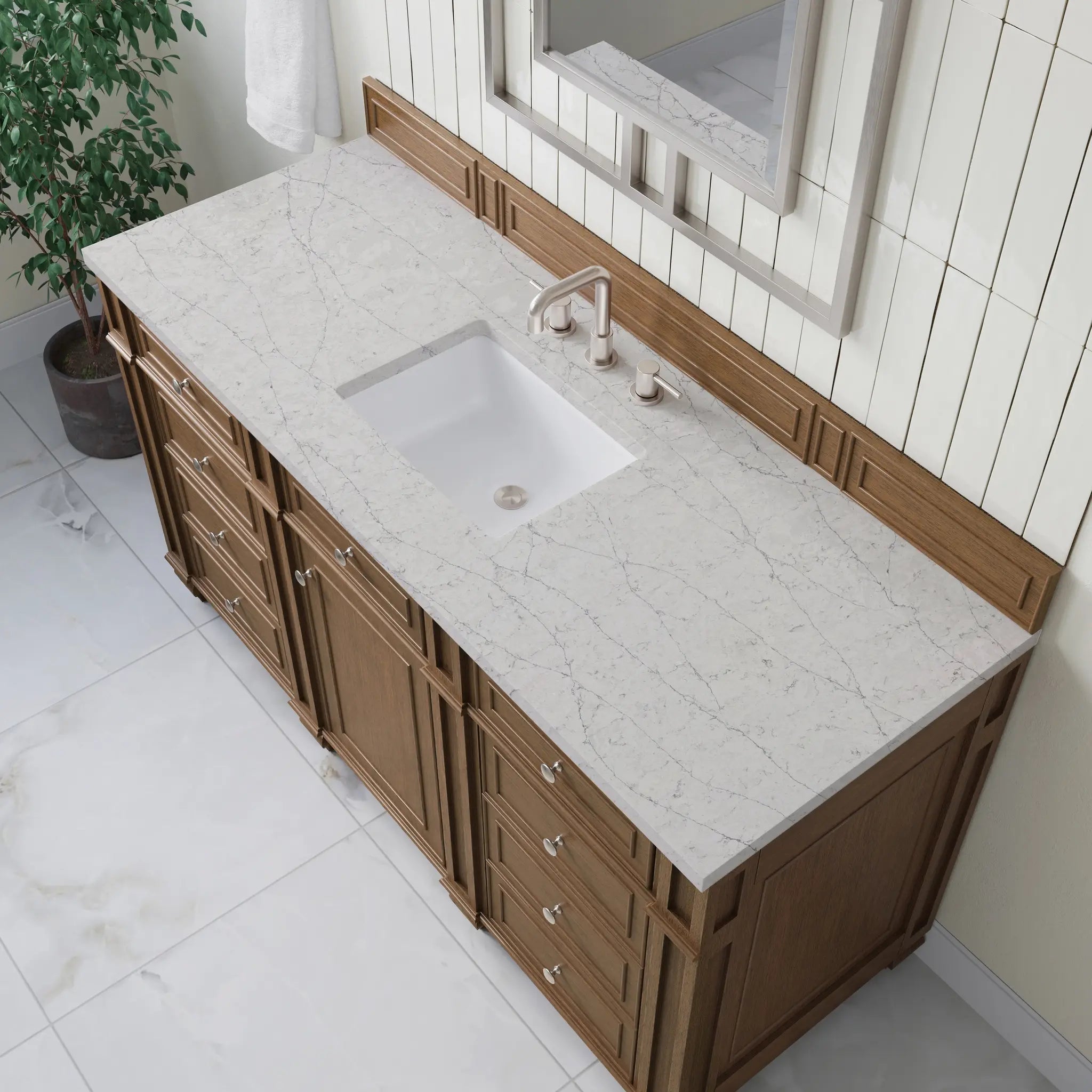 60 Bristol Single Vanity In Saddle Brown Standard Eternal Jasmine Pearl Silestone 8 Widespread 5