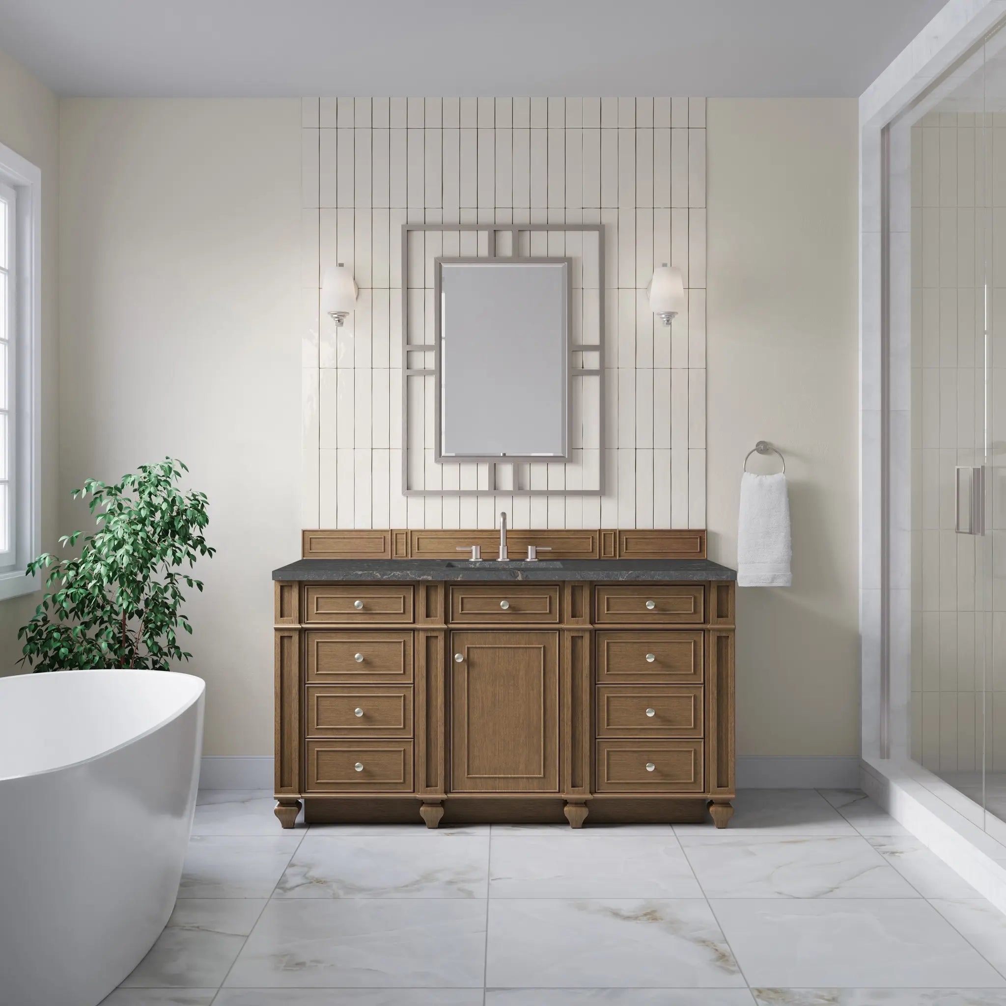60 Bristol Single Vanity In Saddle Brown Standard Parisien Bleu Silestone 8 Widespread 2