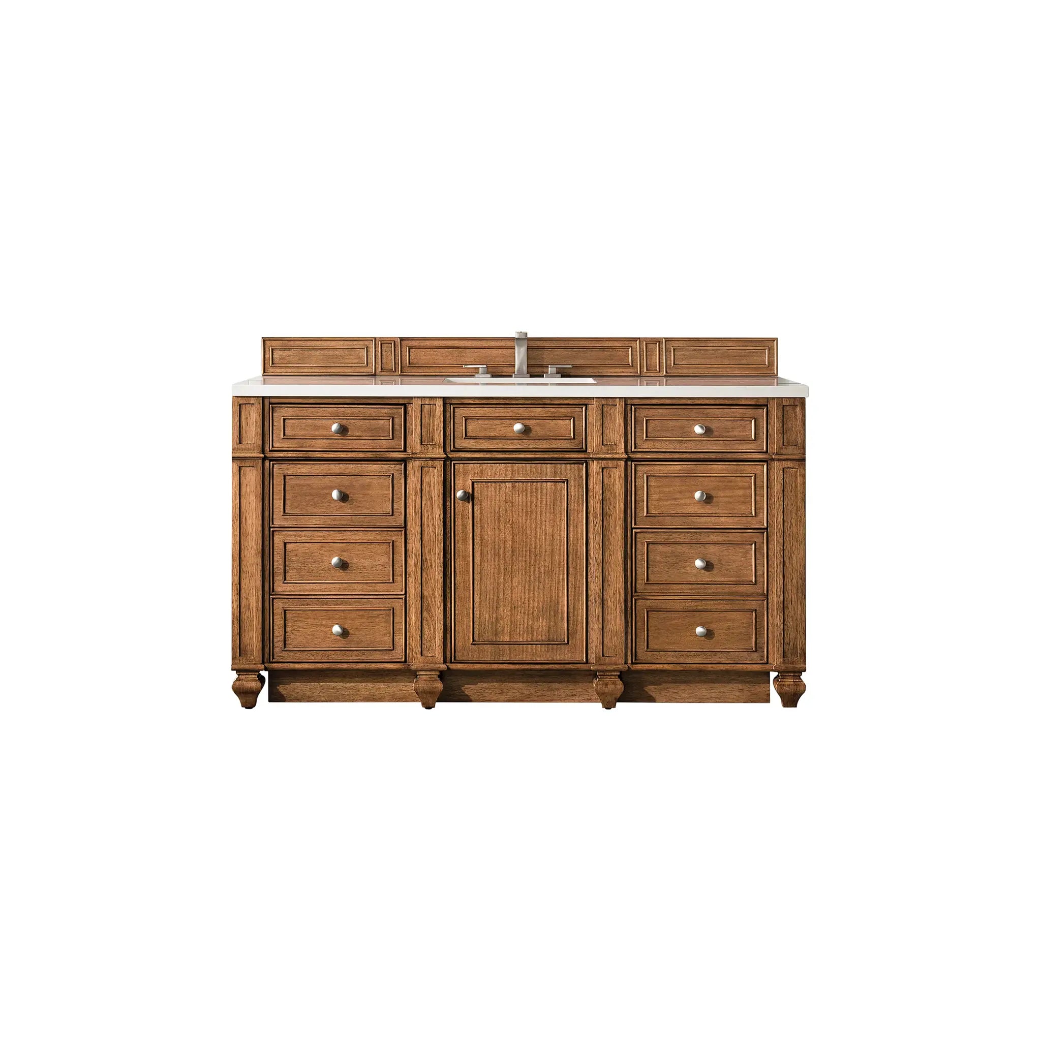 60" Bristol Single Vanity in Saddle Brown-White Zeus Silestone-8" Widespread image