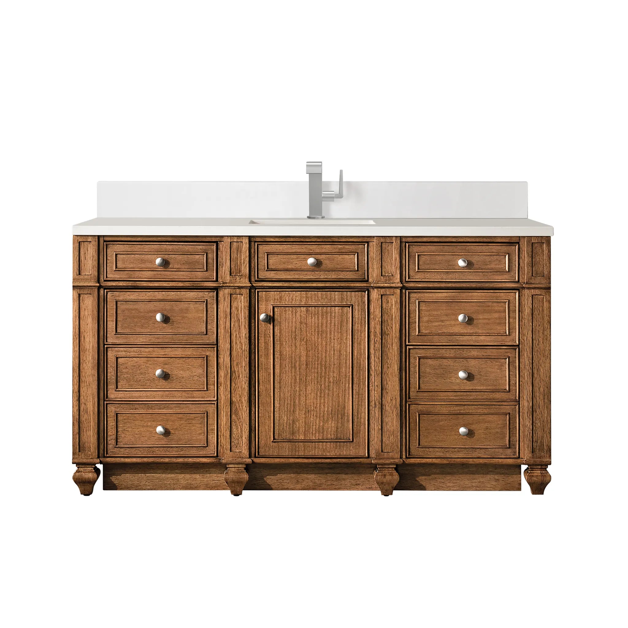 60" Bristol Single Vanity in Saddle Brown-White Zeus Silestone & Backsplash-Single Hole image