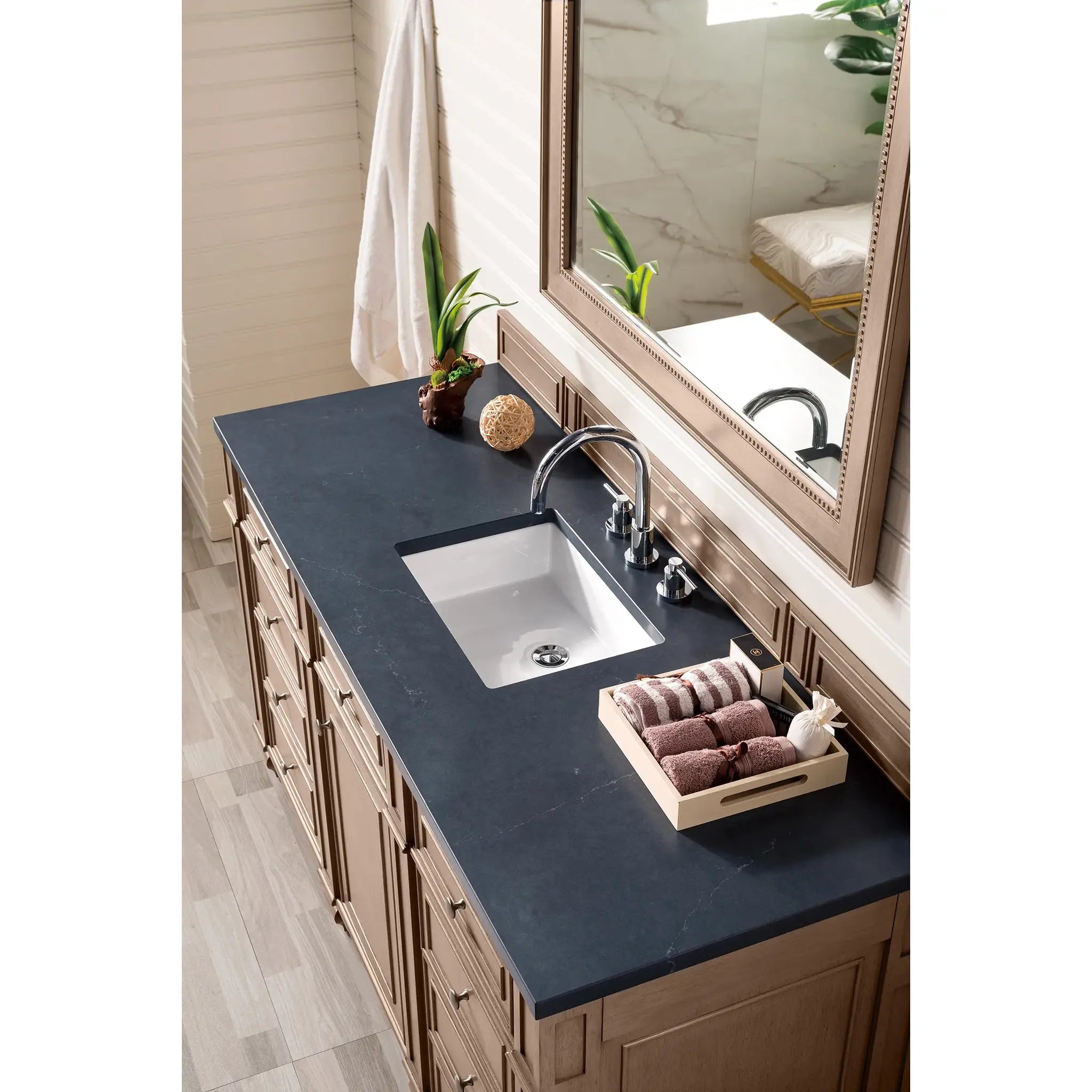 60" Bristol Single Vanity Whitewashed Walnut-Charcoal Soapstone Silestone-8" Widespread image 2