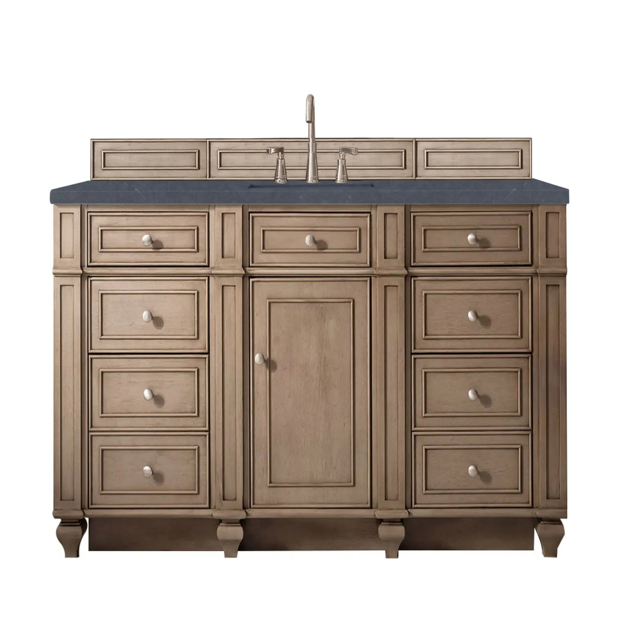 60" Bristol Single Vanity Whitewashed Walnut-Charcoal Soapstone Silestone-8" Widespread image