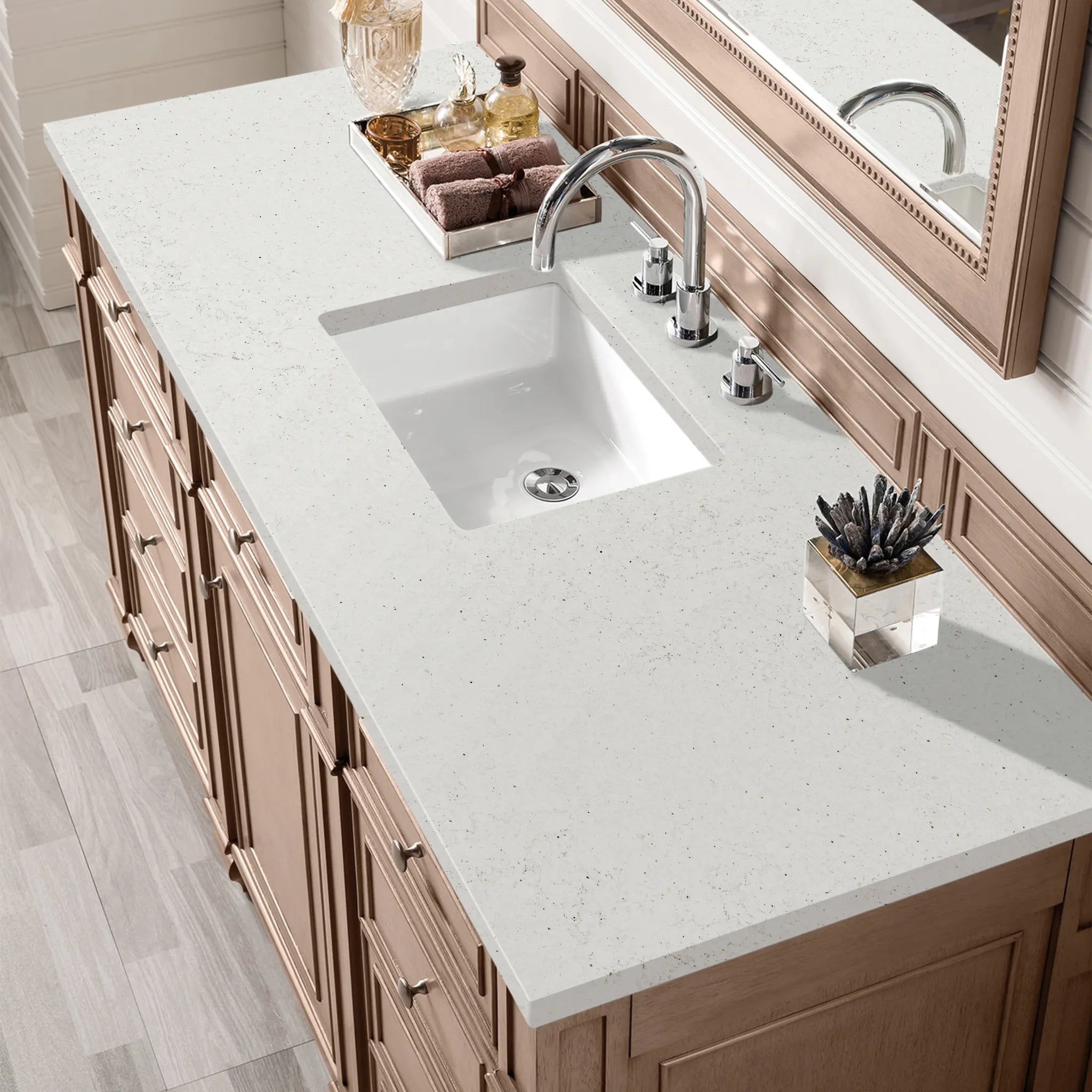 60" Bristol Single Vanity Whitewashed Walnut-Lime Delight Silestone-8" Widespread image 3