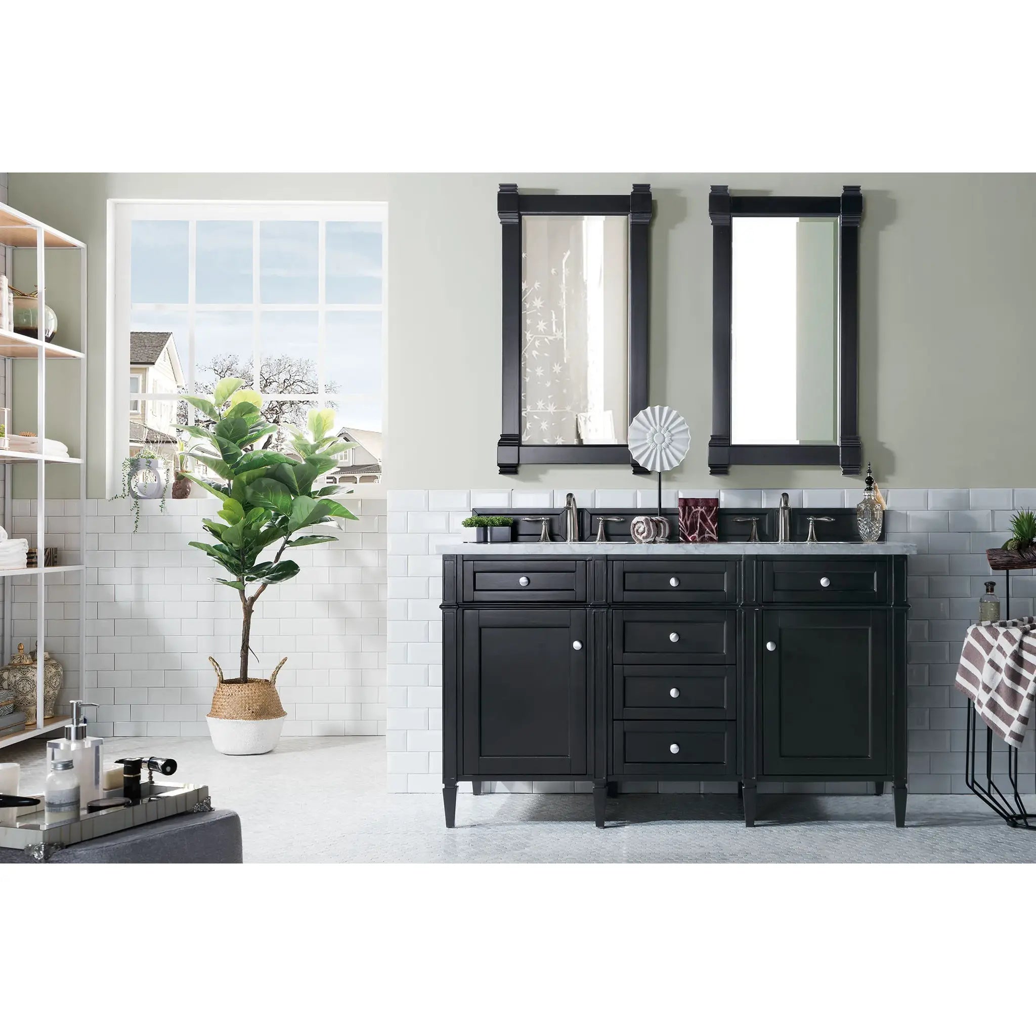 60" Brittany Double Vanity in Black Onyx-Carrara White Marble-8" Widespread image 1