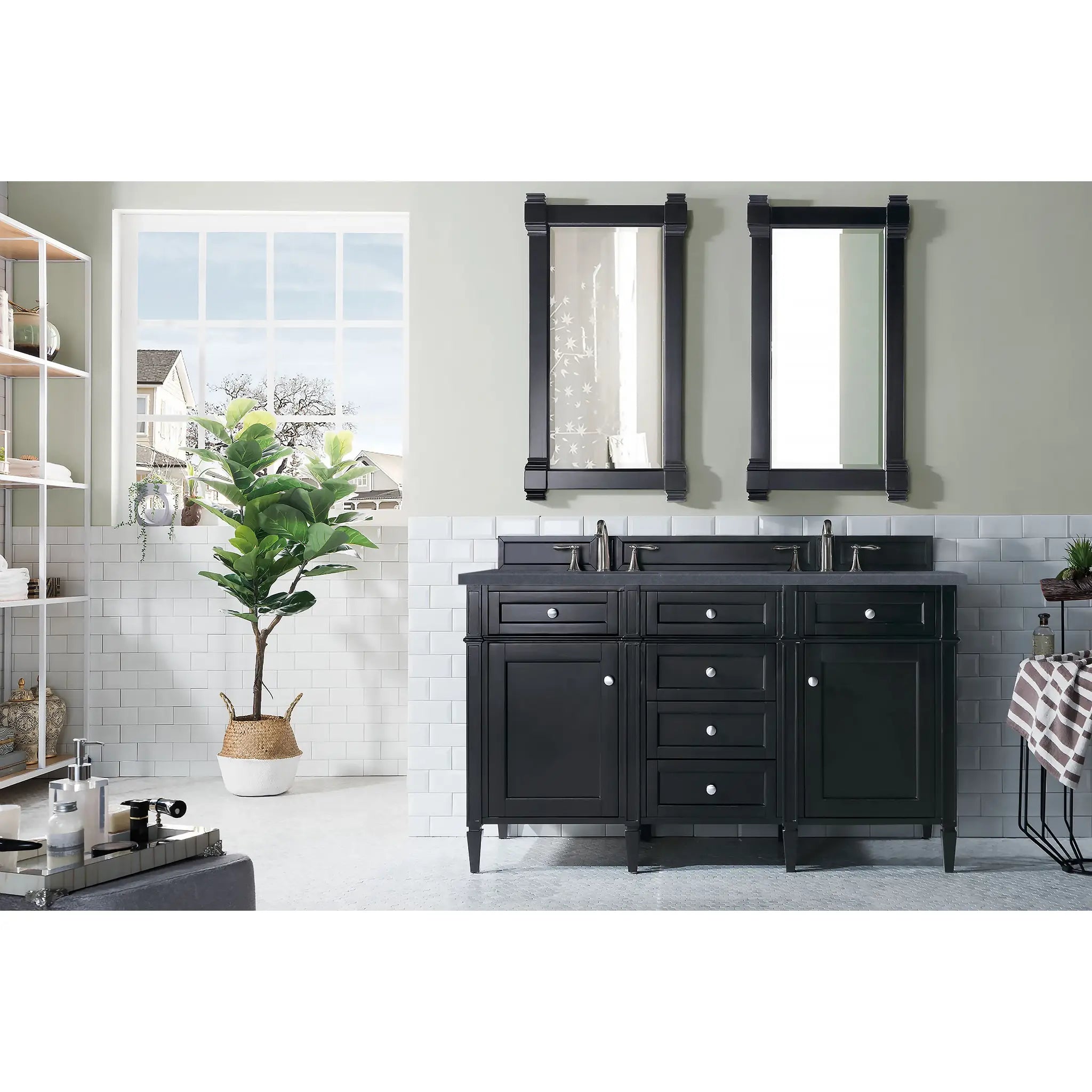 60" Brittany Double Vanity in Black Onyx-Charcoal Soapstone Silestone-8" Widespread image 1