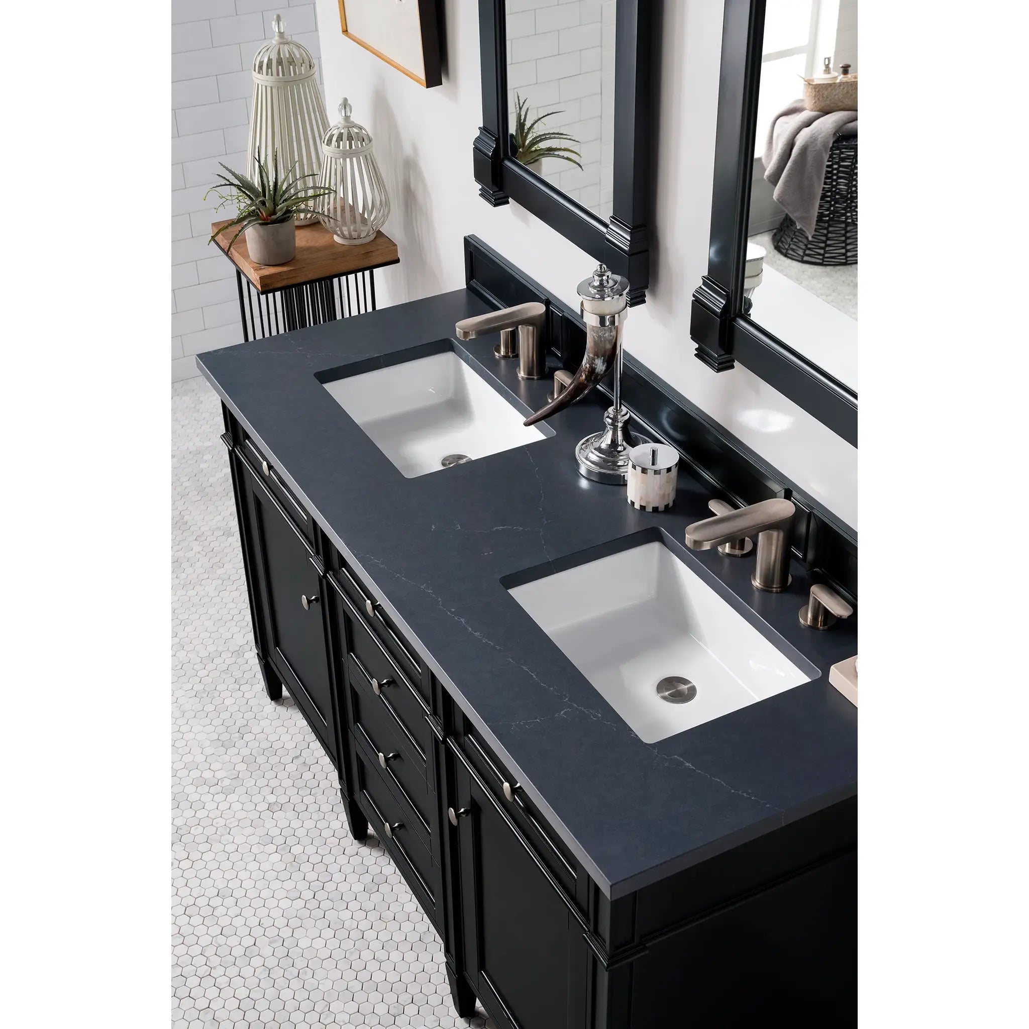 60" Brittany Double Vanity in Black Onyx-Charcoal Soapstone Silestone-8" Widespread image 2