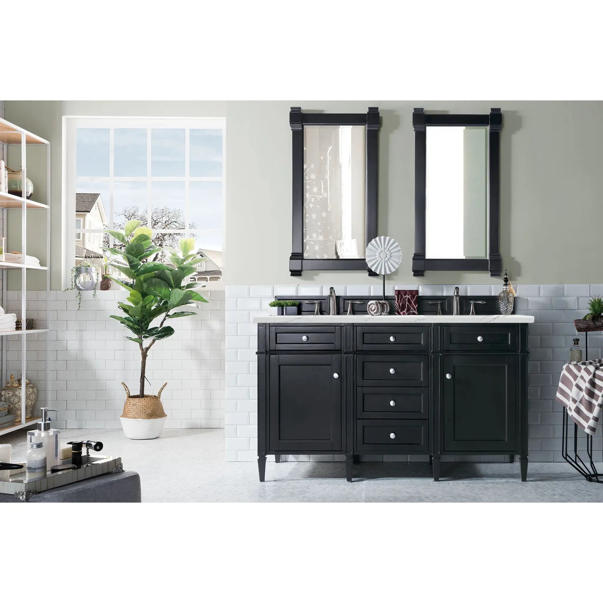 60" Brittany Double Vanity in Black Onyx-Ethereal Noctis Silestone-8" Widespread image 1