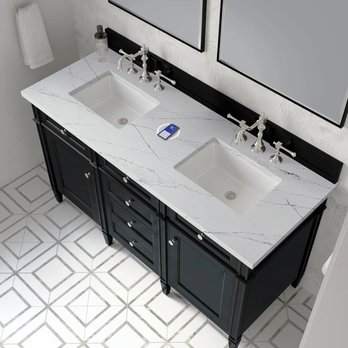 60 Brittany Double Vanity In Black Onyx Power Enabled Ethereal Noctis Silestone 8 Widespread 10