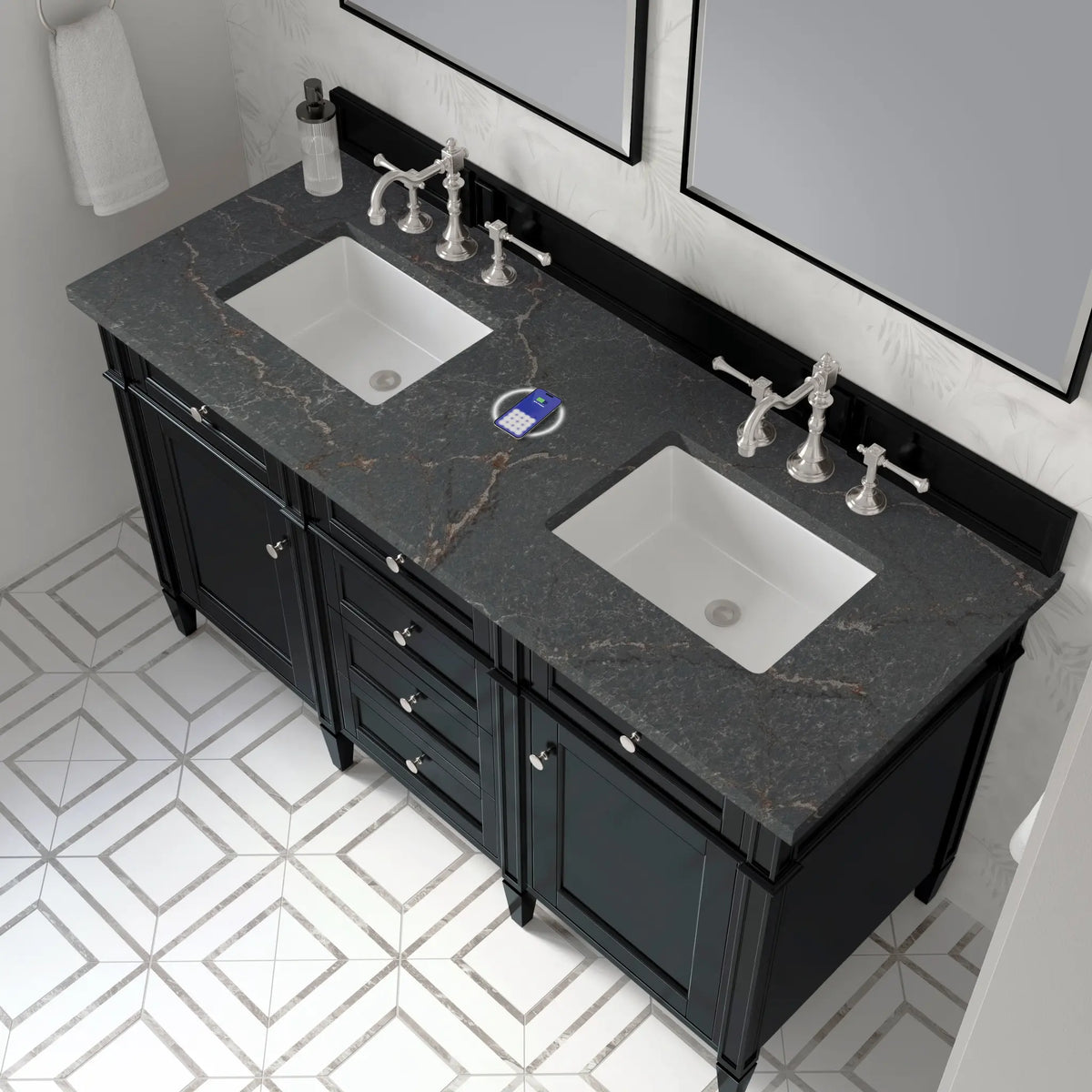 60 Brittany Double Vanity In Black Onyx Power Enabled Parisien Bleu Silestone 8 Widespread 10