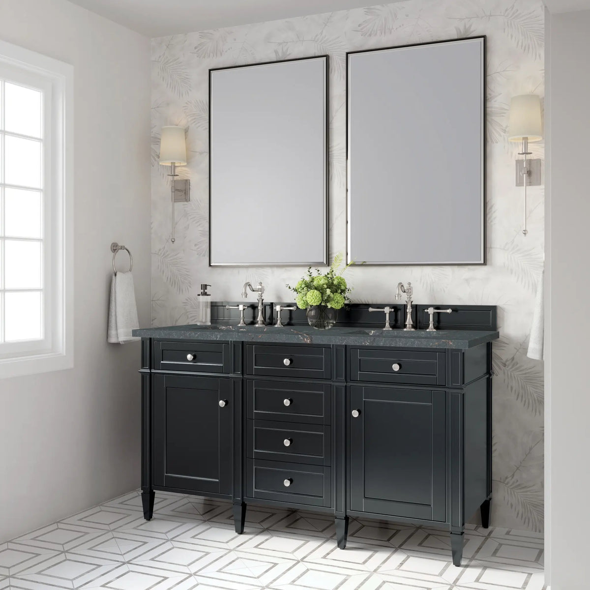 60 Brittany Double Vanity In Black Onyx Power Enabled Parisien Bleu Silestone 8 Widespread 7
