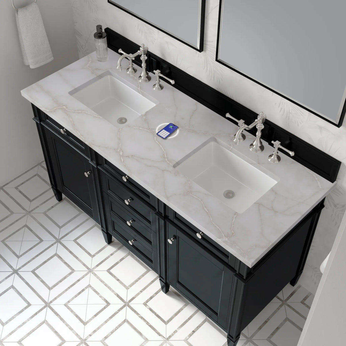 60 Brittany Double Vanity In Black Onyx Power Enabled Victorian Silver Silestone 8 Widespread 10