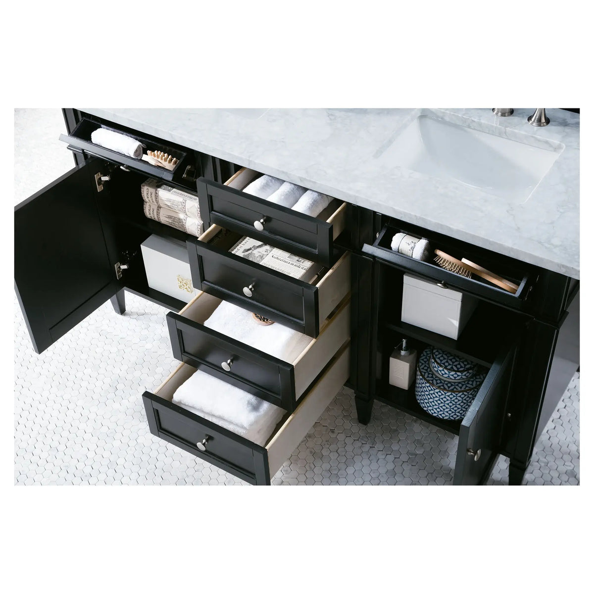 60 Brittany Double Vanity In Black Onyx Standard Carrara White Marble 8 Widespread 5