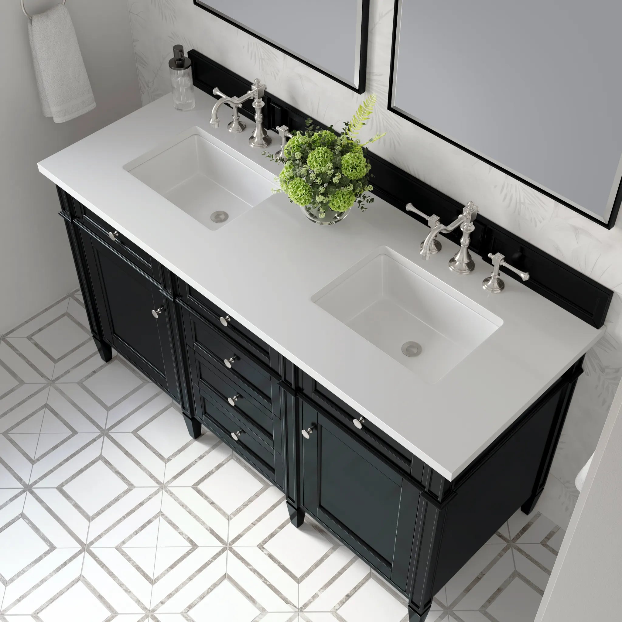 60" Brittany Double Vanity in Black Onyx-White Zeus Silestone-8" Widespread image 2