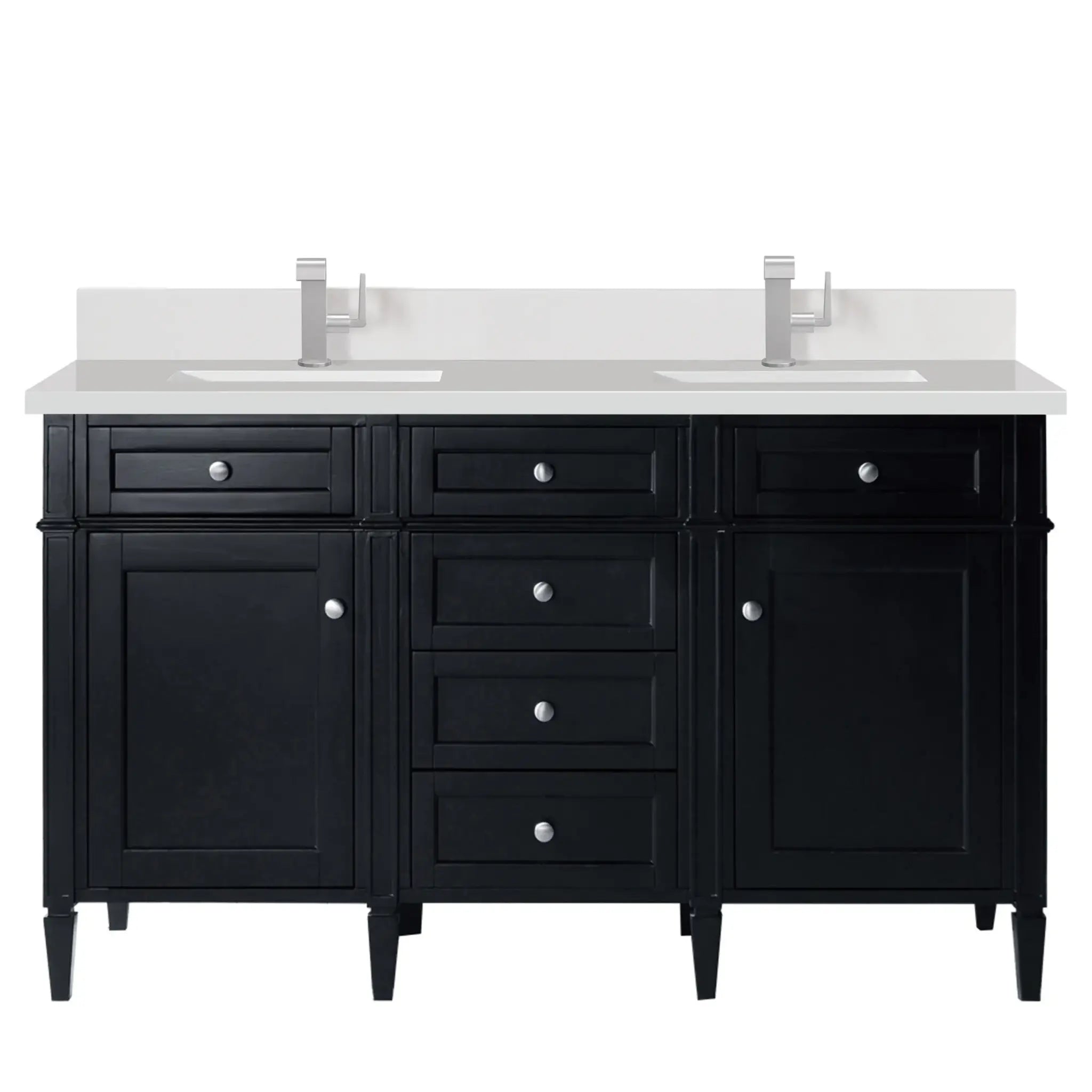 60" Brittany Double Vanity in Black Onyx-White Zeus Silestone & Backsplash-Single Hole image