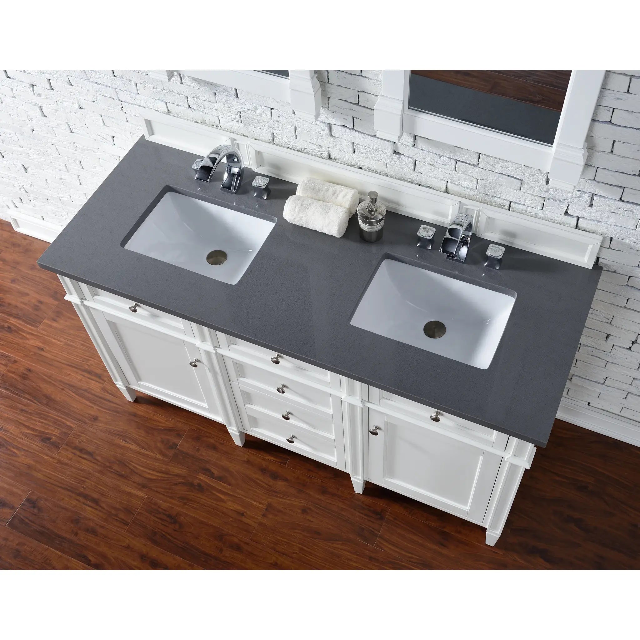 60" Brittany Double Vanity in Bright White Vanity-Charcoal Soapstone Silestone-8" Widespread image 2