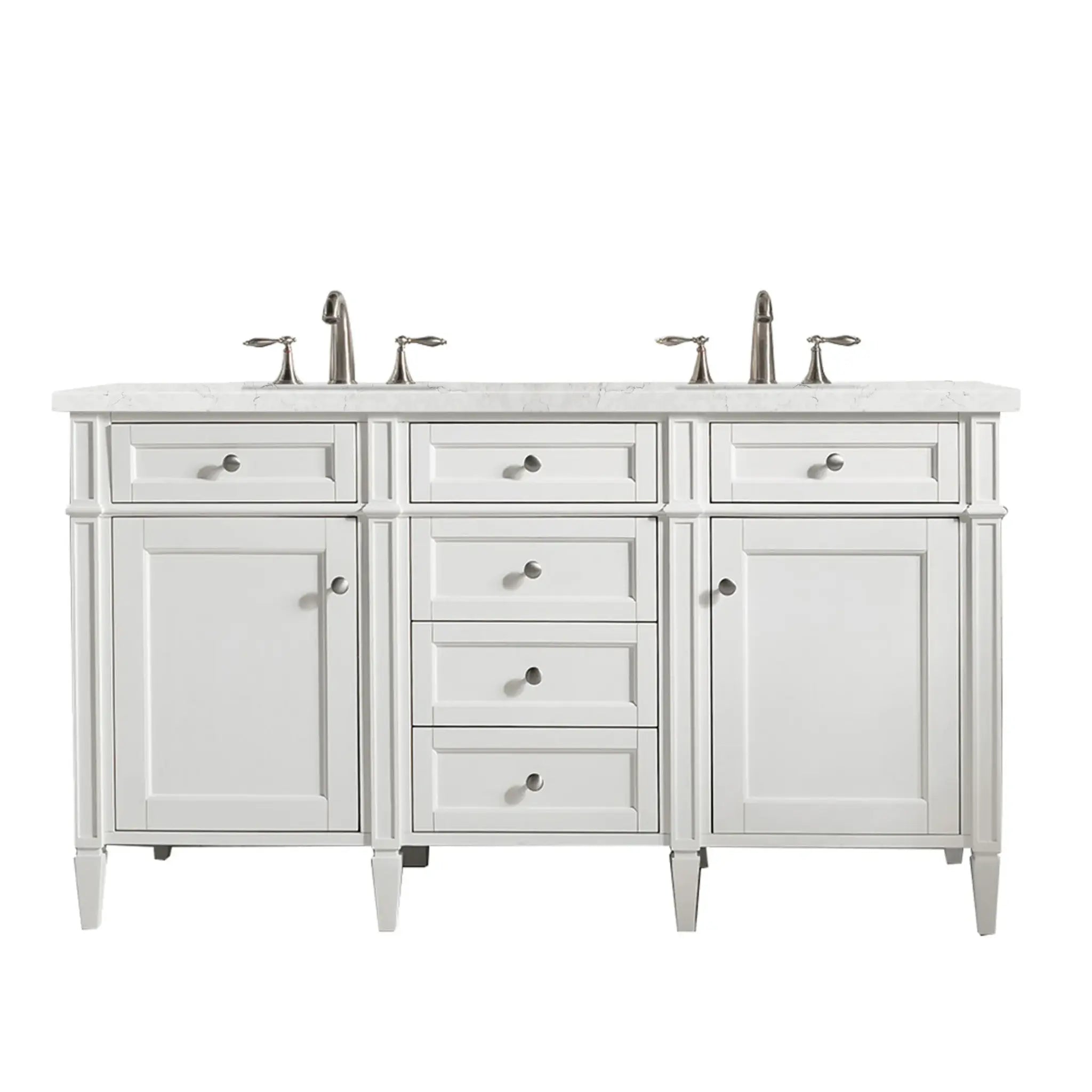 60" Brittany Double Vanity in Bright White Vanity-Eternal Jasmine Pearl Silestone-8" Widespread image