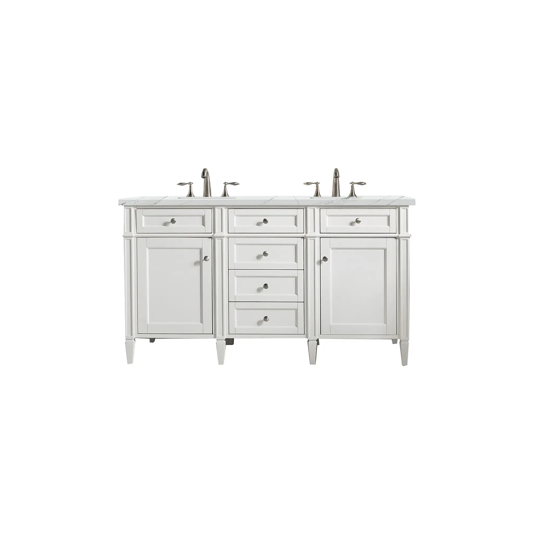 60" Brittany Double Vanity in Bright White Vanity-Ethereal Noctis Silestone-8" Widespread image