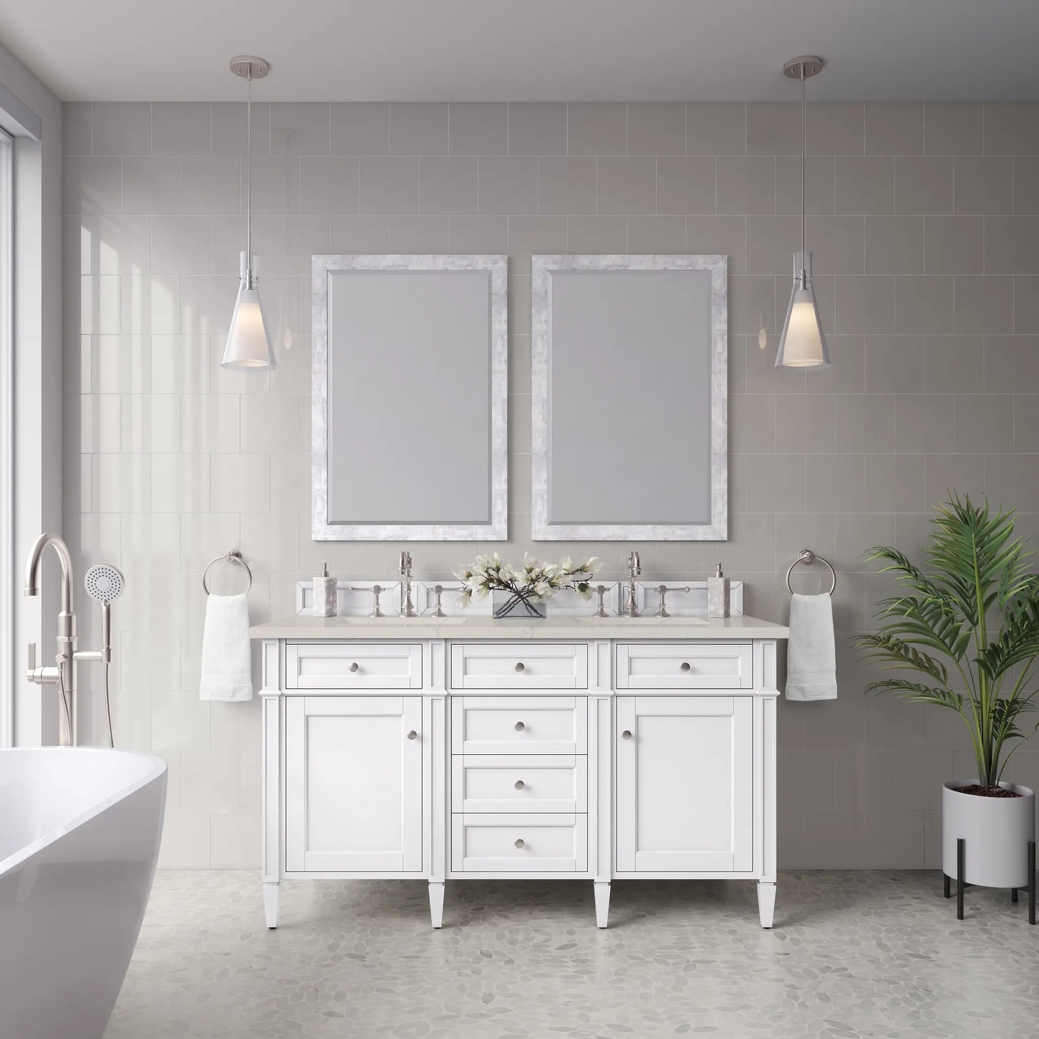 60 Brittany Double Vanity In Bright White Vanity Power Enabled Siberian Silestone 8 Widespread 5