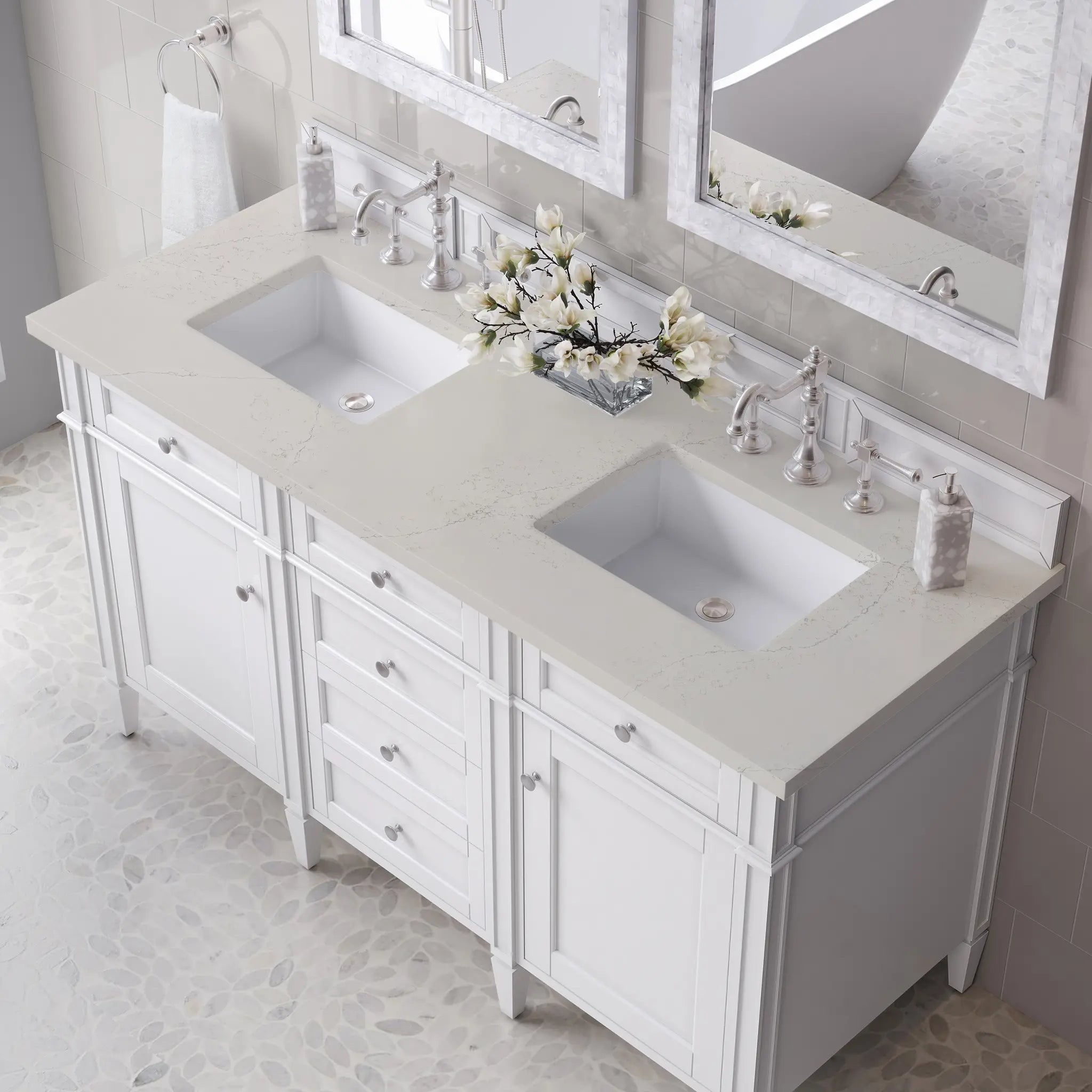 60 Brittany Double Vanity In Bright White Vanity Standard Siberian Silestone 8 Widespread 6