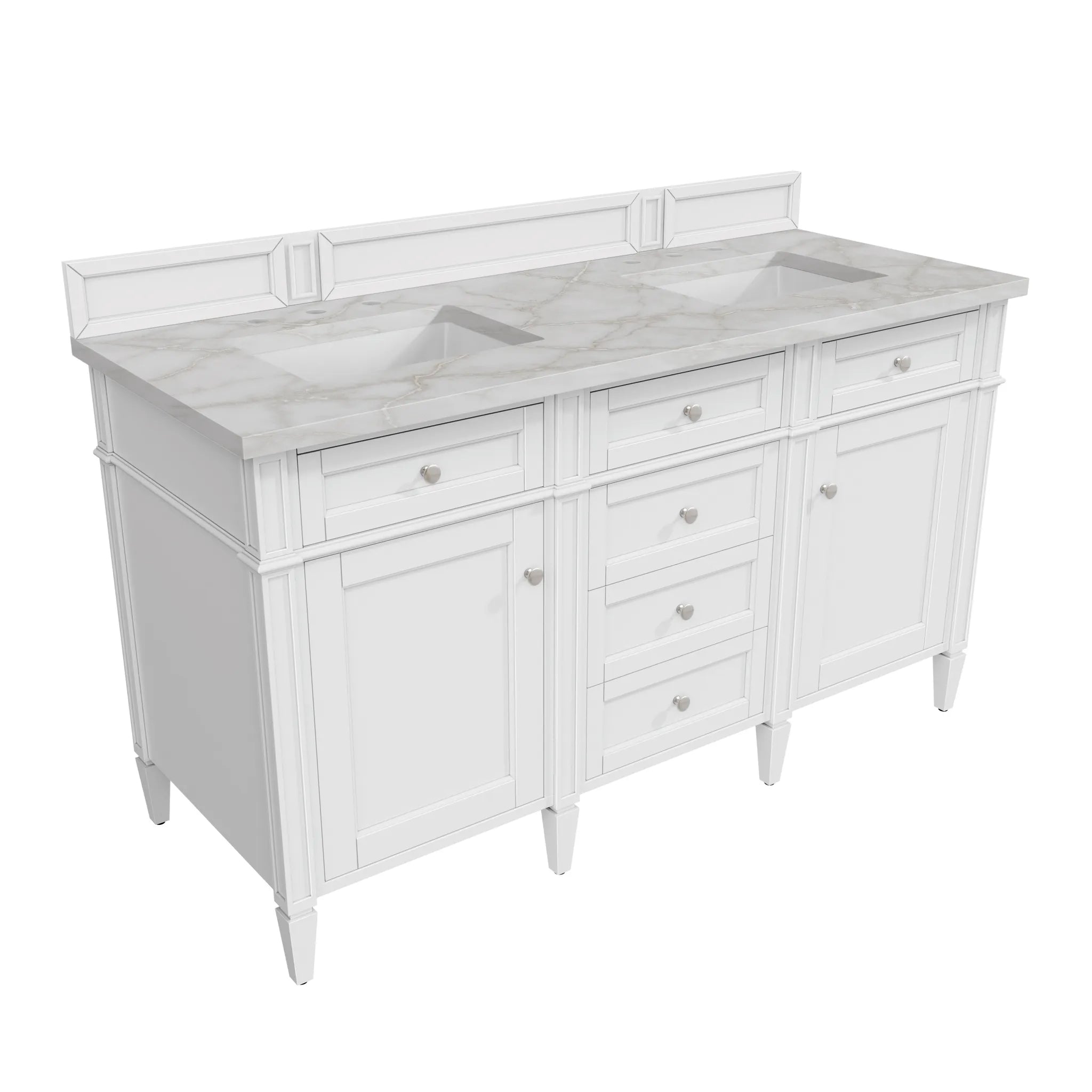 60" Brittany Double Vanity in Bright White Vanity-Victorian Silver Silestone-8" Widespread image 5