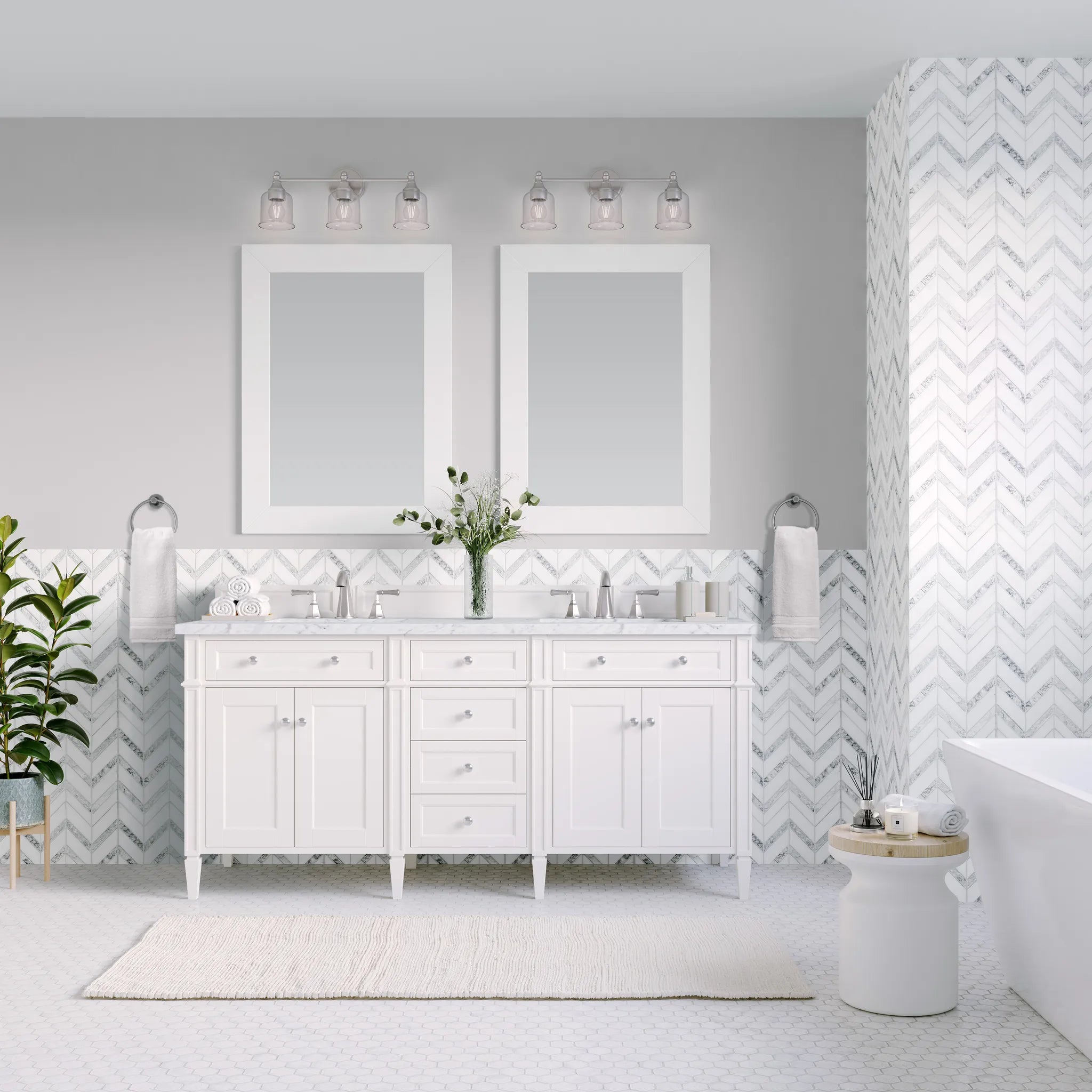 60" Brittany Double Vanity in Bright White Vanity-White Zeus Silestone-8" Widespread image 1