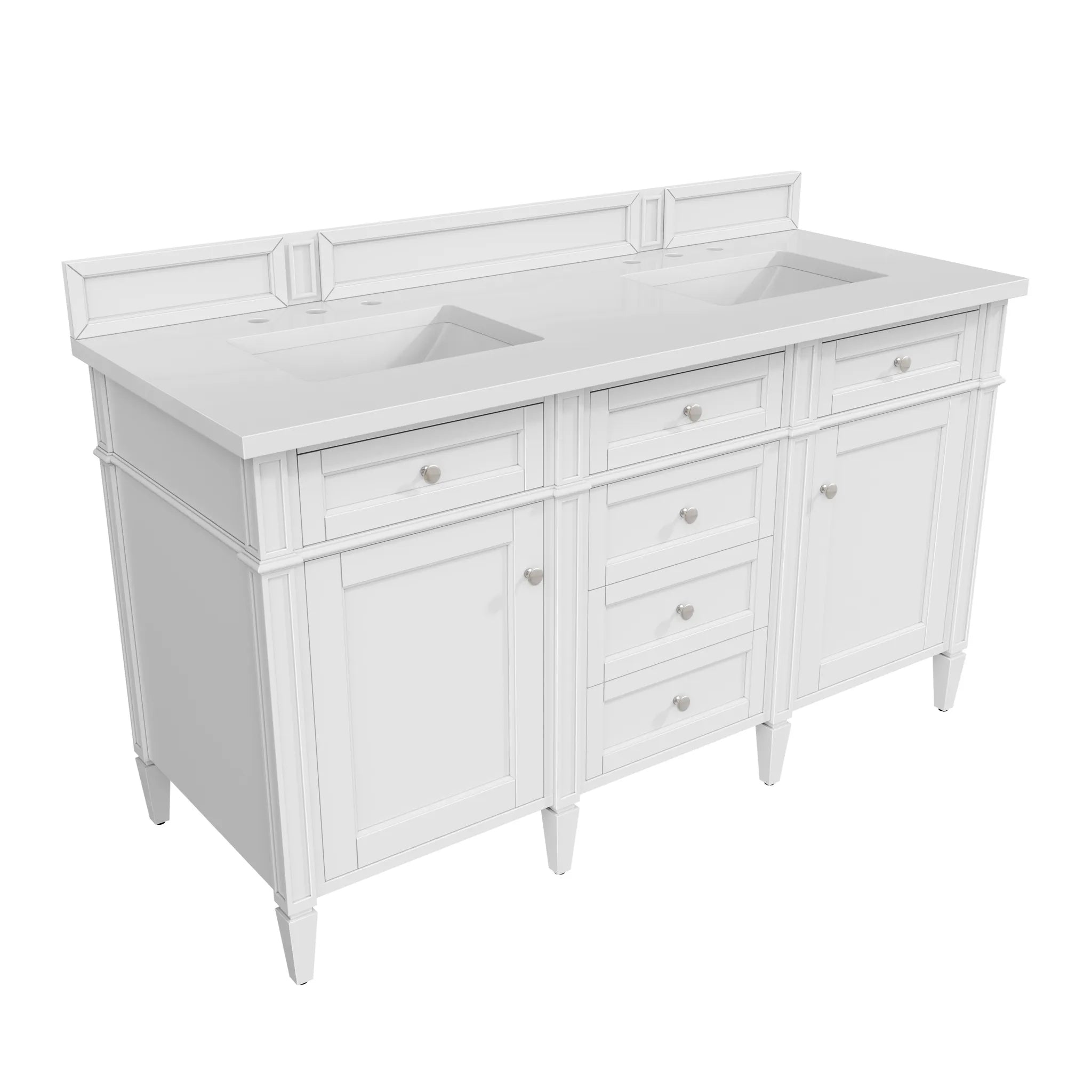 60" Brittany Double Vanity in Bright White Vanity-White Zeus Silestone-8" Widespread image 2