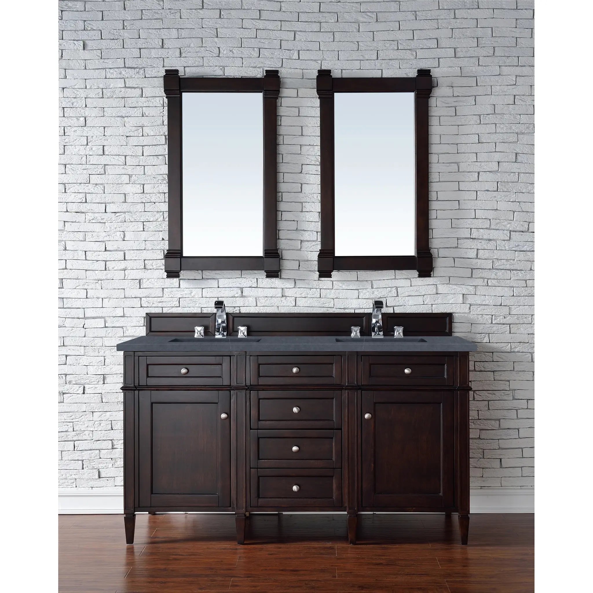 60" Brittany Double Vanity in Burnished Mahogany-Charcoal Soapstone Silestone-8" Widespread image 1