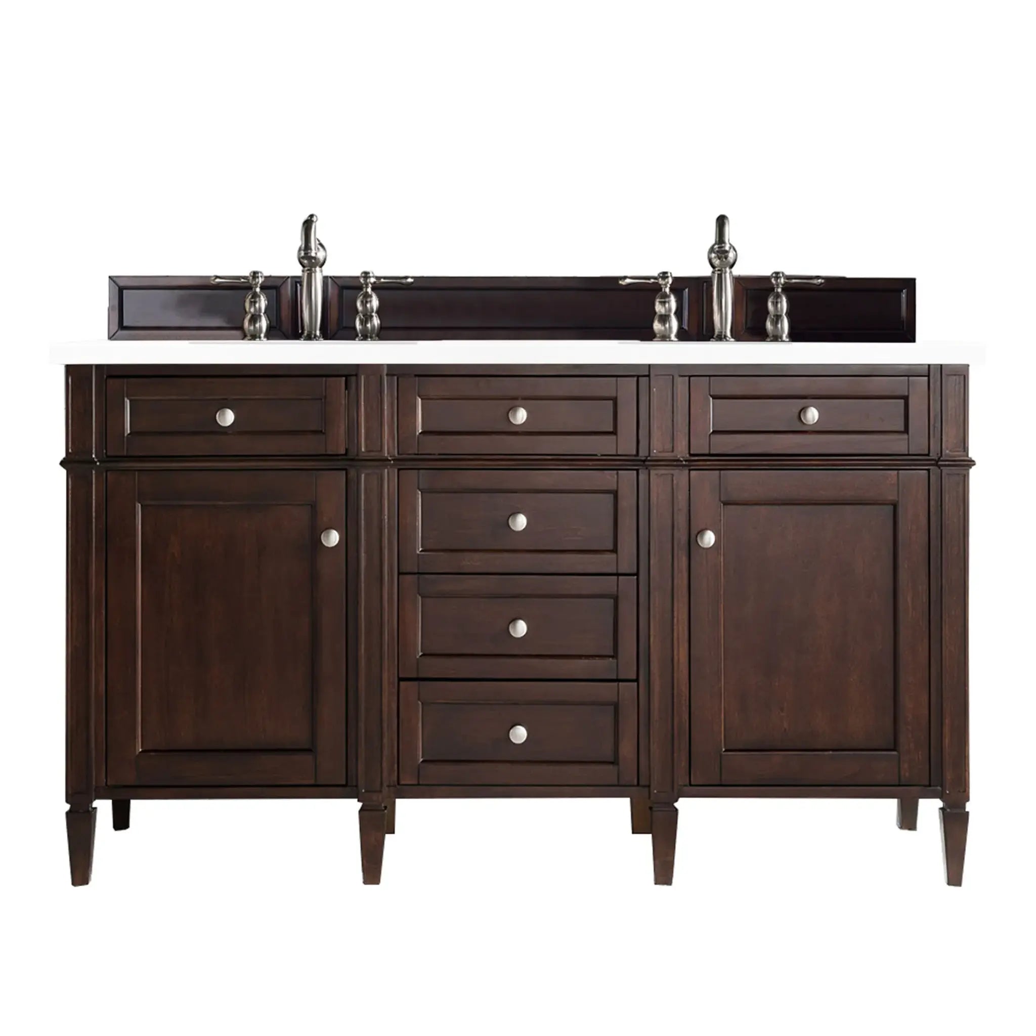 60" Brittany Double Vanity in Burnished Mahogany-White Zeus Silestone-8" Widespread image