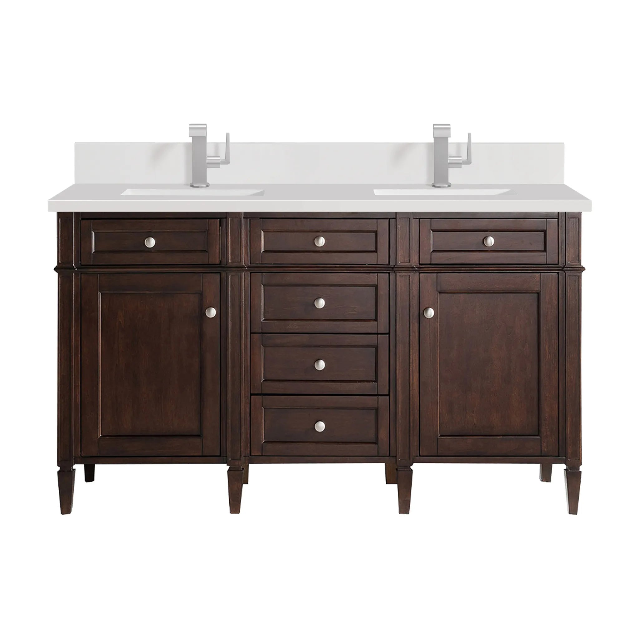 60" Brittany Double Vanity in Burnished Mahogany-White Zeus Silestone & Backsplash-Single Hole image