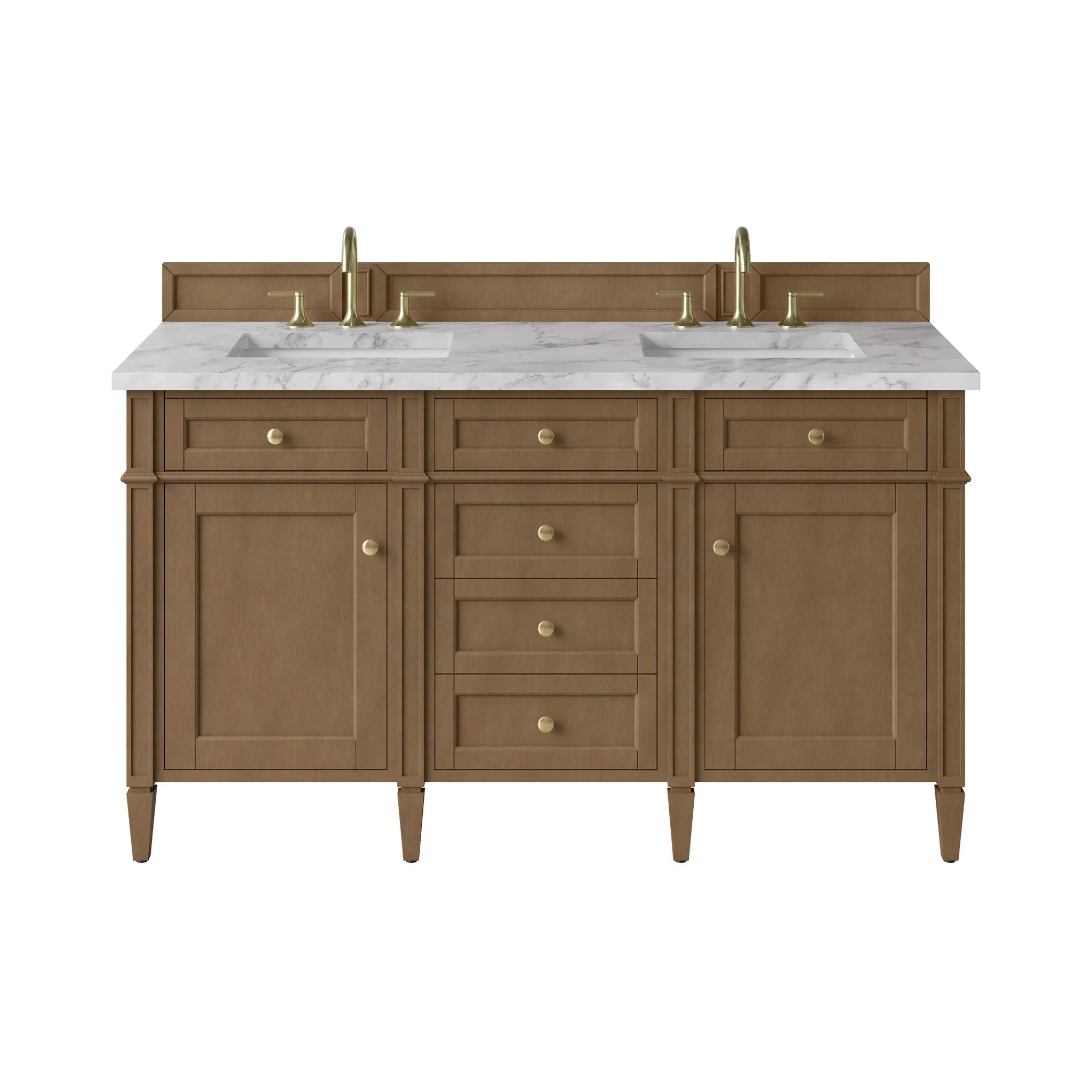 60" Brittany Double Vanity in Pecan by James Martin Vanities-Carrara White Marble