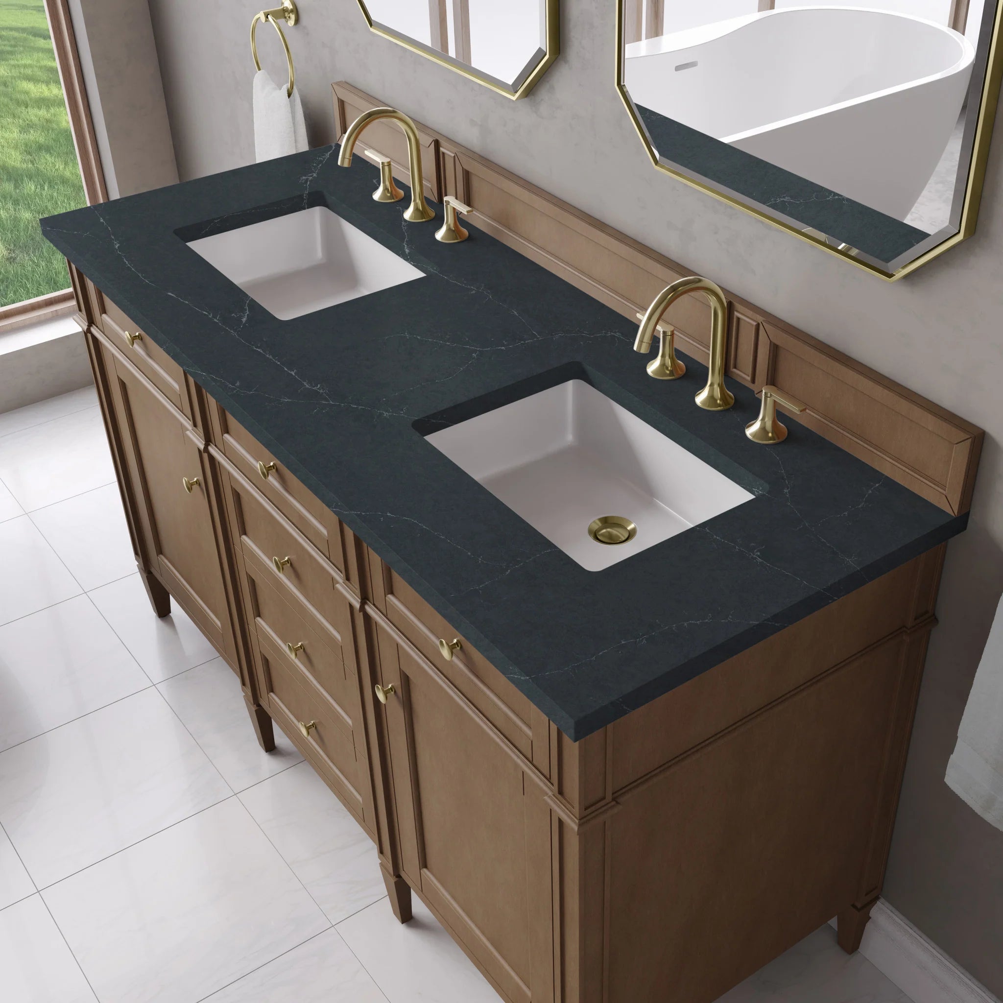 60" Brittany Double Vanity in Pecan by James Martin Vanities-Charcoal Soapstone Silestone 5
