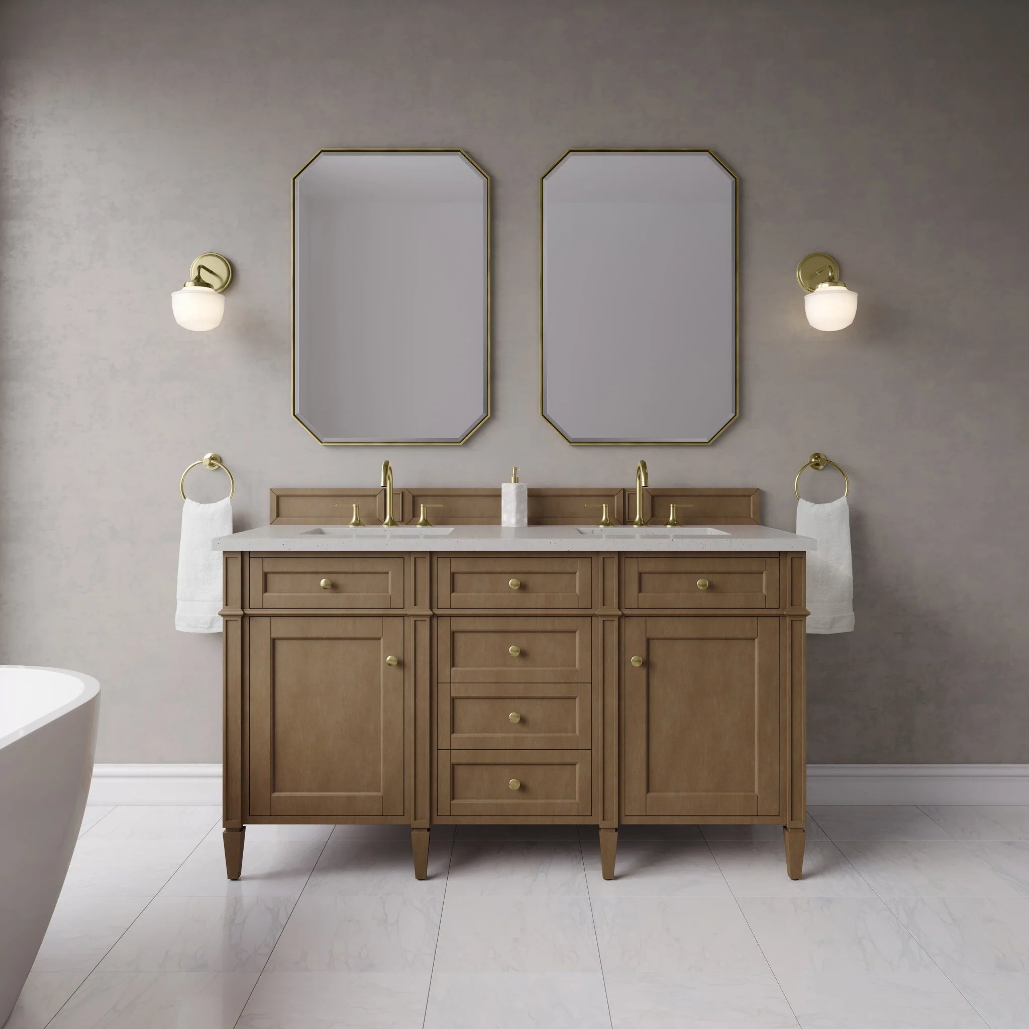 60" Brittany Double Vanity in Pecan by James Martin Vanities-Lime Delight Silestone 1