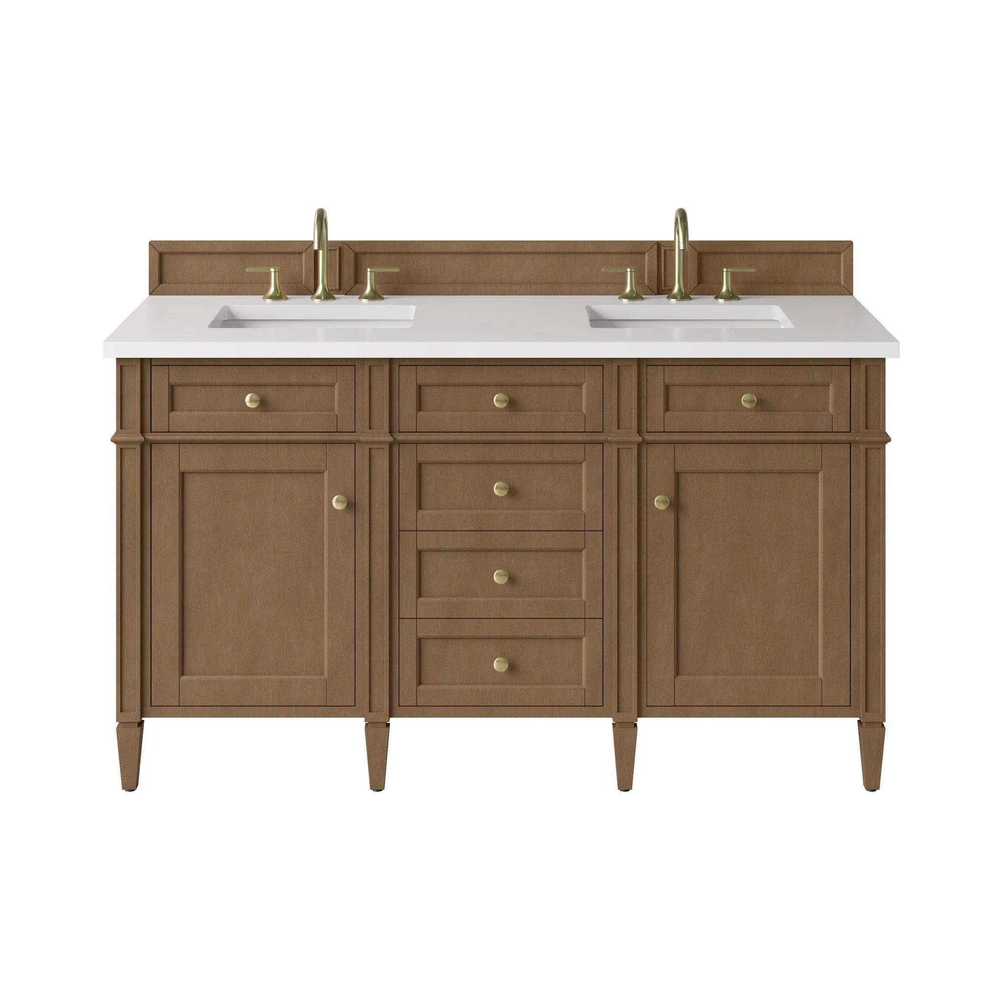 60" Brittany Double Vanity in Pecan by James Martin Vanities-White Zeus Silestone
