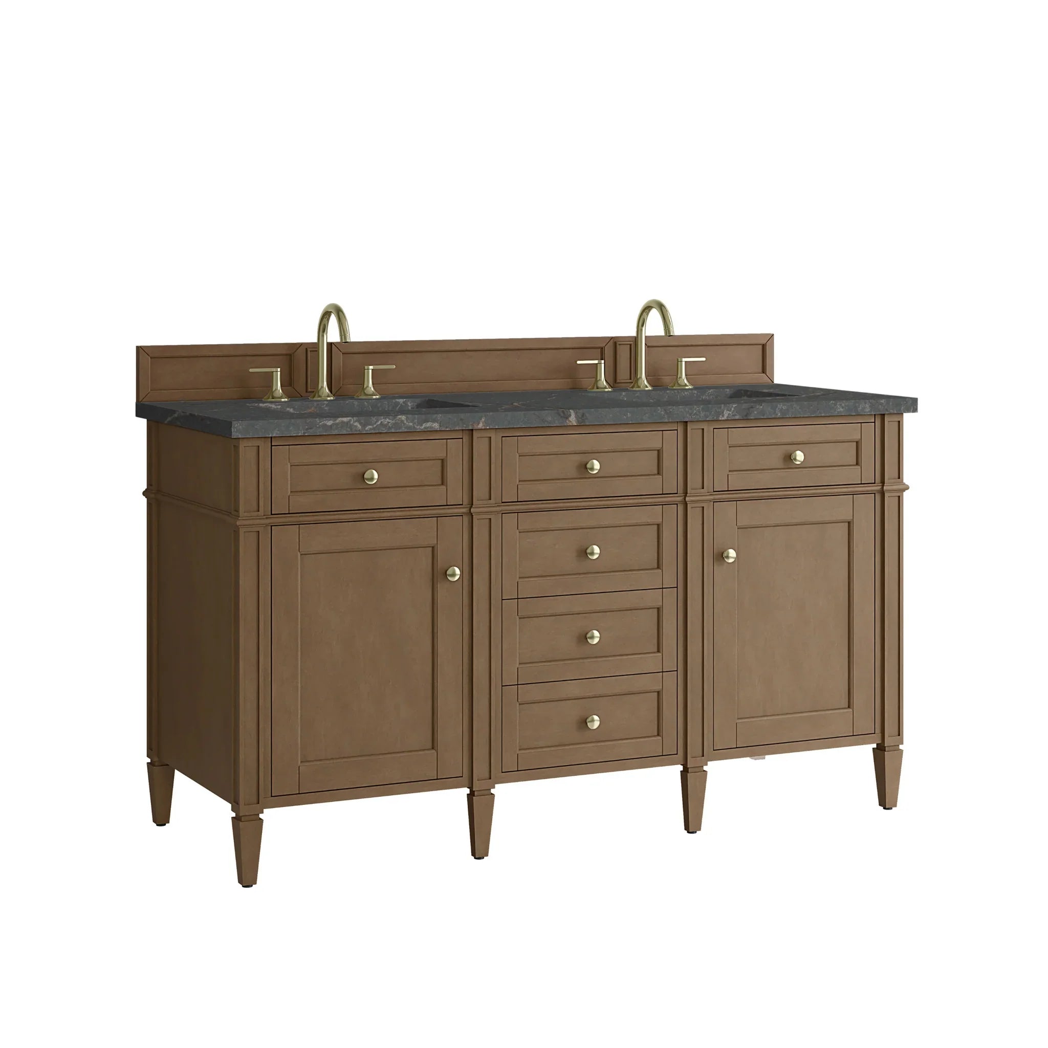 60" Brittany Double Vanity in Pecan w/FreePower Wireless Charger by James Martin Vanities-Parisien Bleu Silestone 10