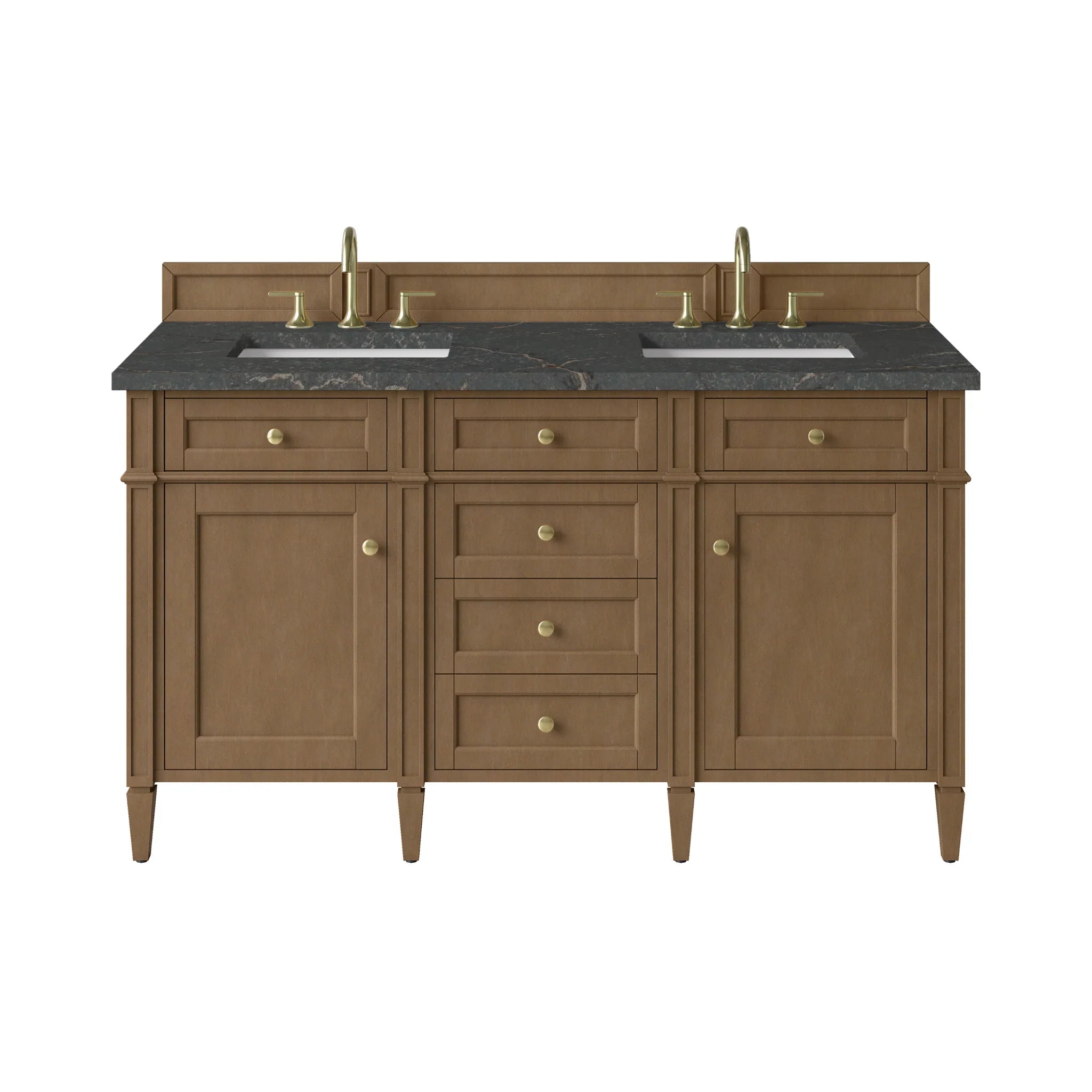 60" Brittany Double Vanity in Pecan w/FreePower Wireless Charger by James Martin Vanities-Parisien Bleu Silestone