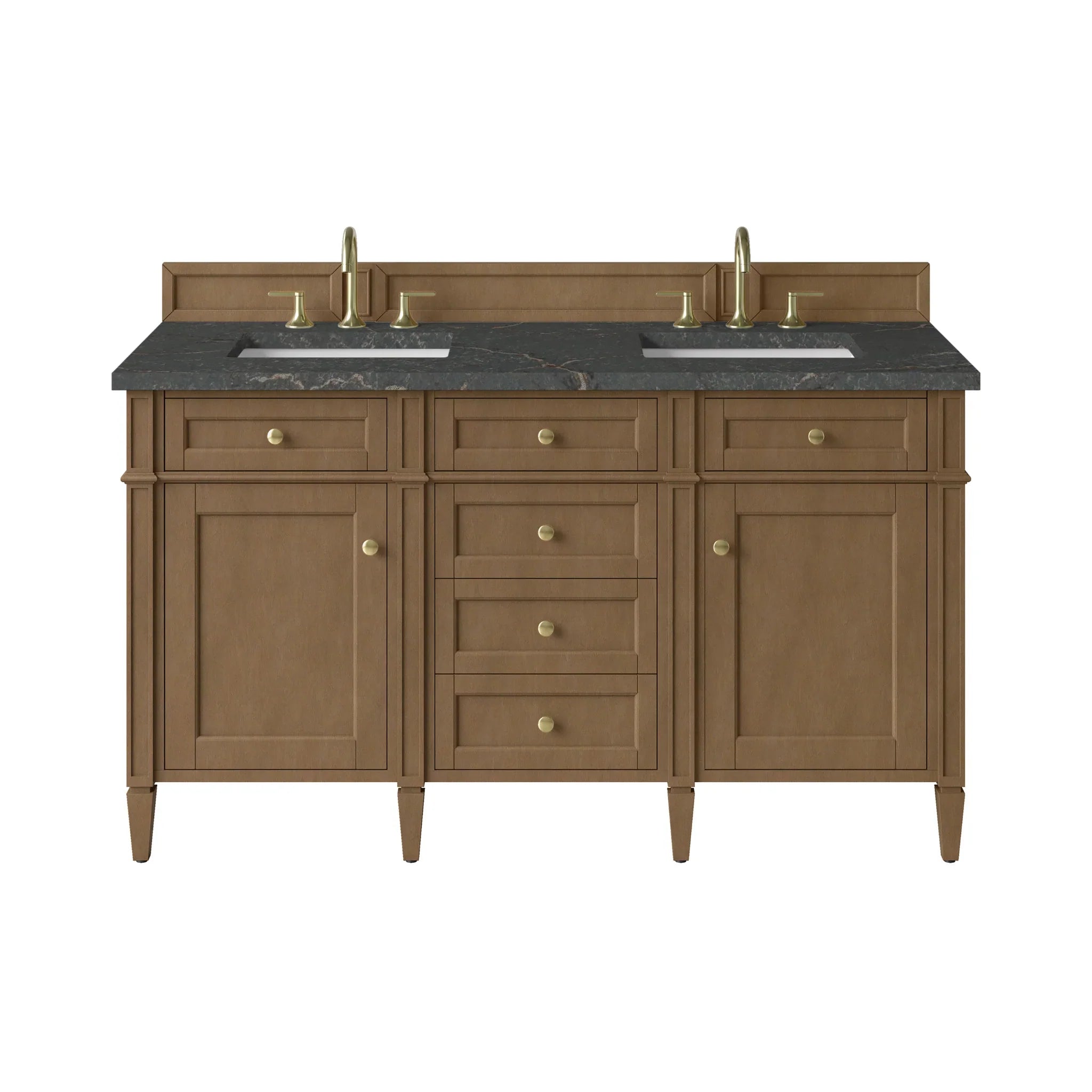 60" Brittany Double Vanity in Pecan w/FreePower Wireless Charger by James Martin Vanities-Parisien Bleu Silestone