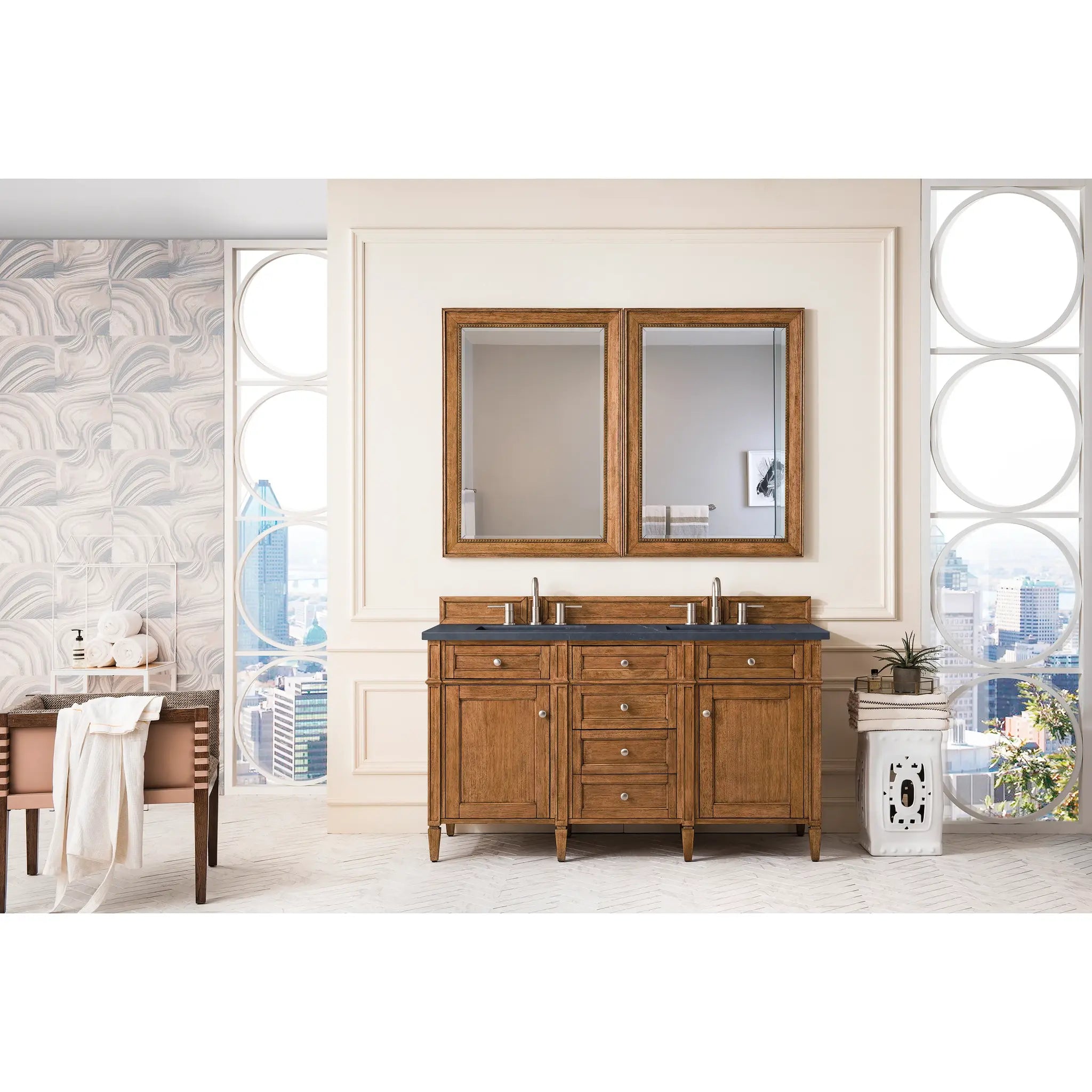 60" Brittany Double Vanity in Saddle Brown-Charcoal Soapstone Silestone-8" Widespread image 1