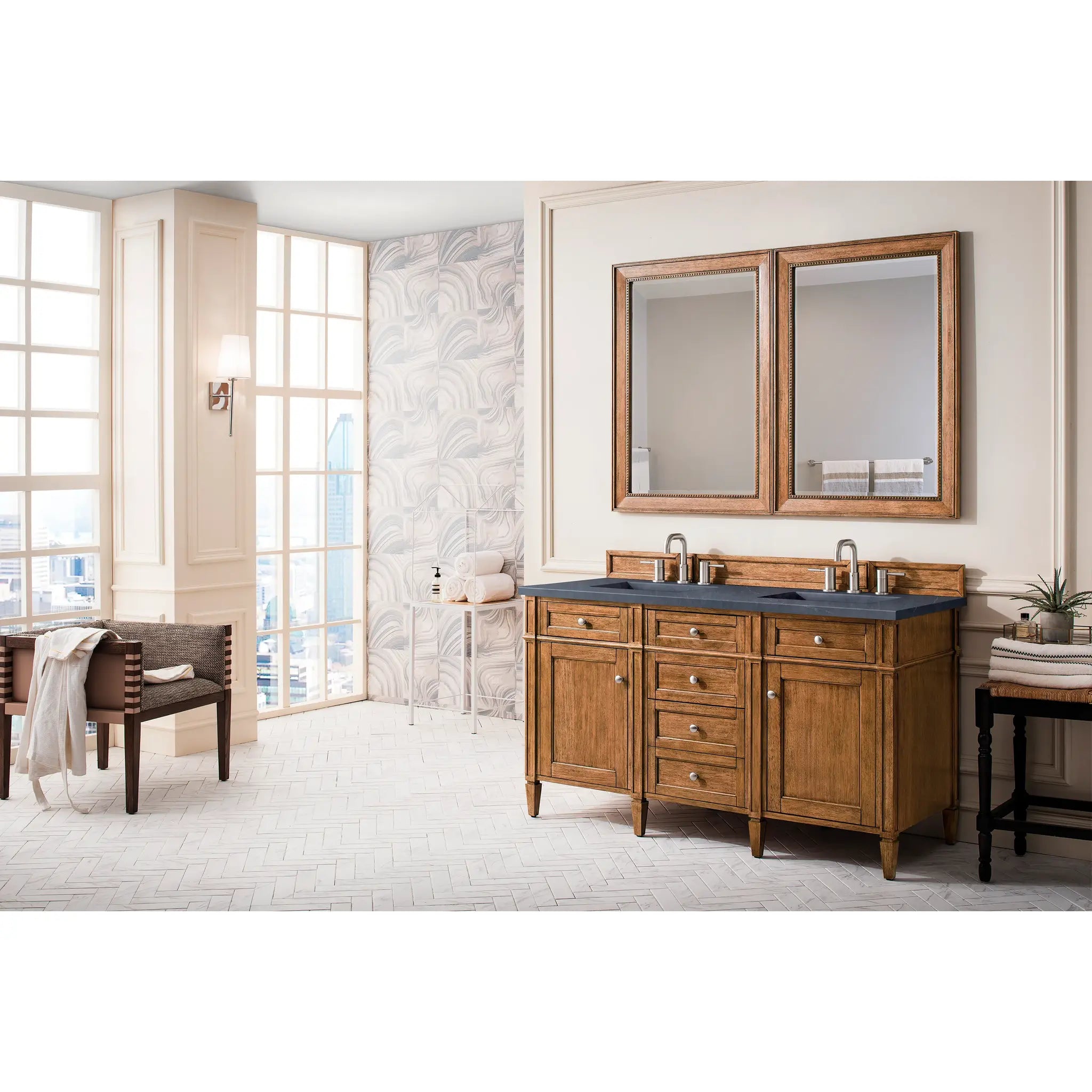 60" Brittany Double Vanity in Saddle Brown-Charcoal Soapstone Silestone-8" Widespread image 2