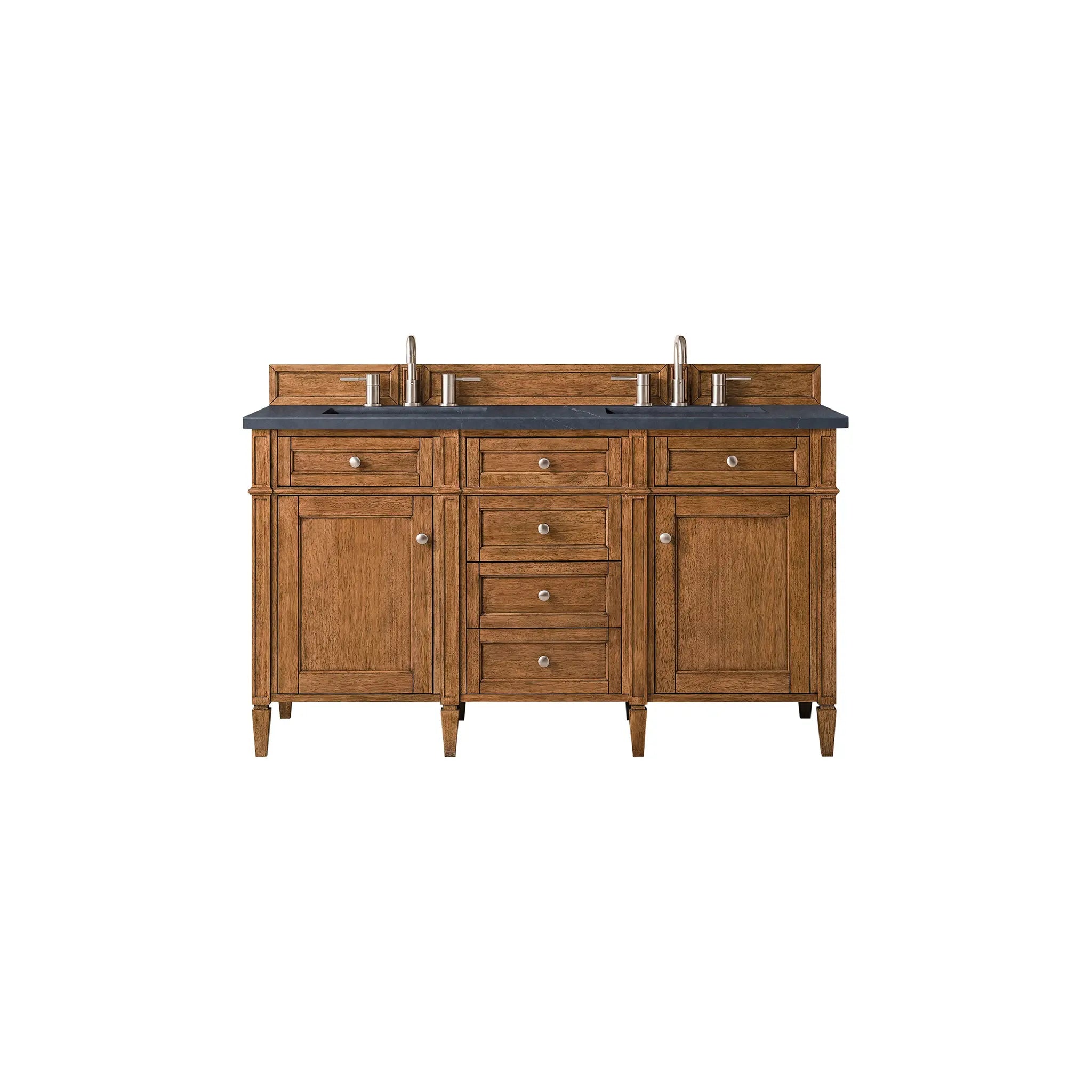 60" Brittany Double Vanity in Saddle Brown-Charcoal Soapstone Silestone-8" Widespread image