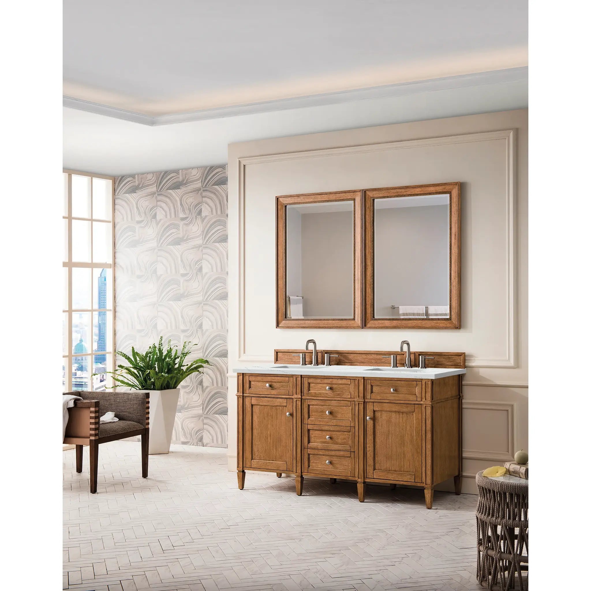60" Brittany Double Vanity in Saddle Brown w/FreePower Wireless Charger-Ethereal Noctis Silestone-8" Widespread image 5