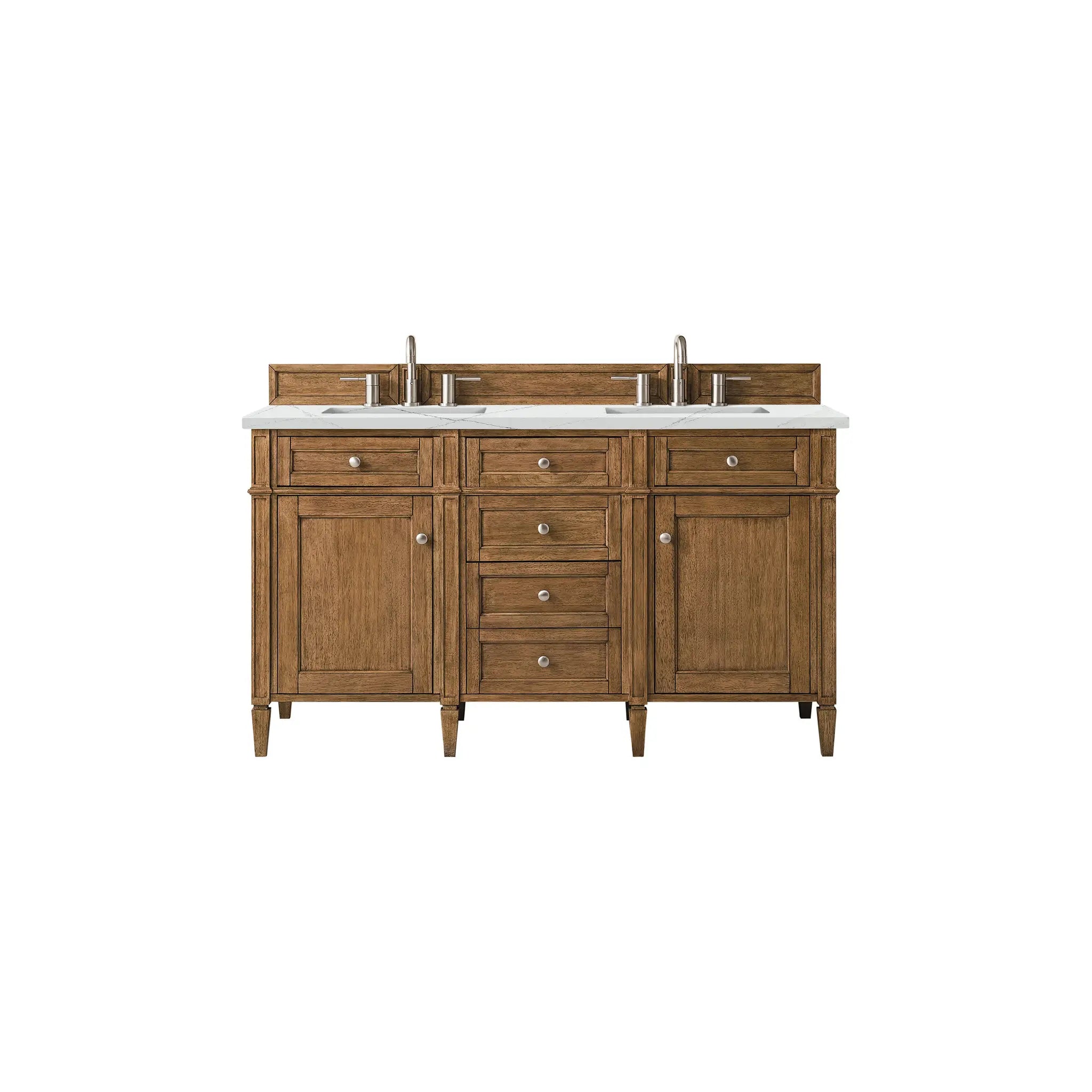 60" Brittany Double Vanity in Saddle Brown w/FreePower Wireless Charger-Ethereal Noctis Silestone-8" Widespread image