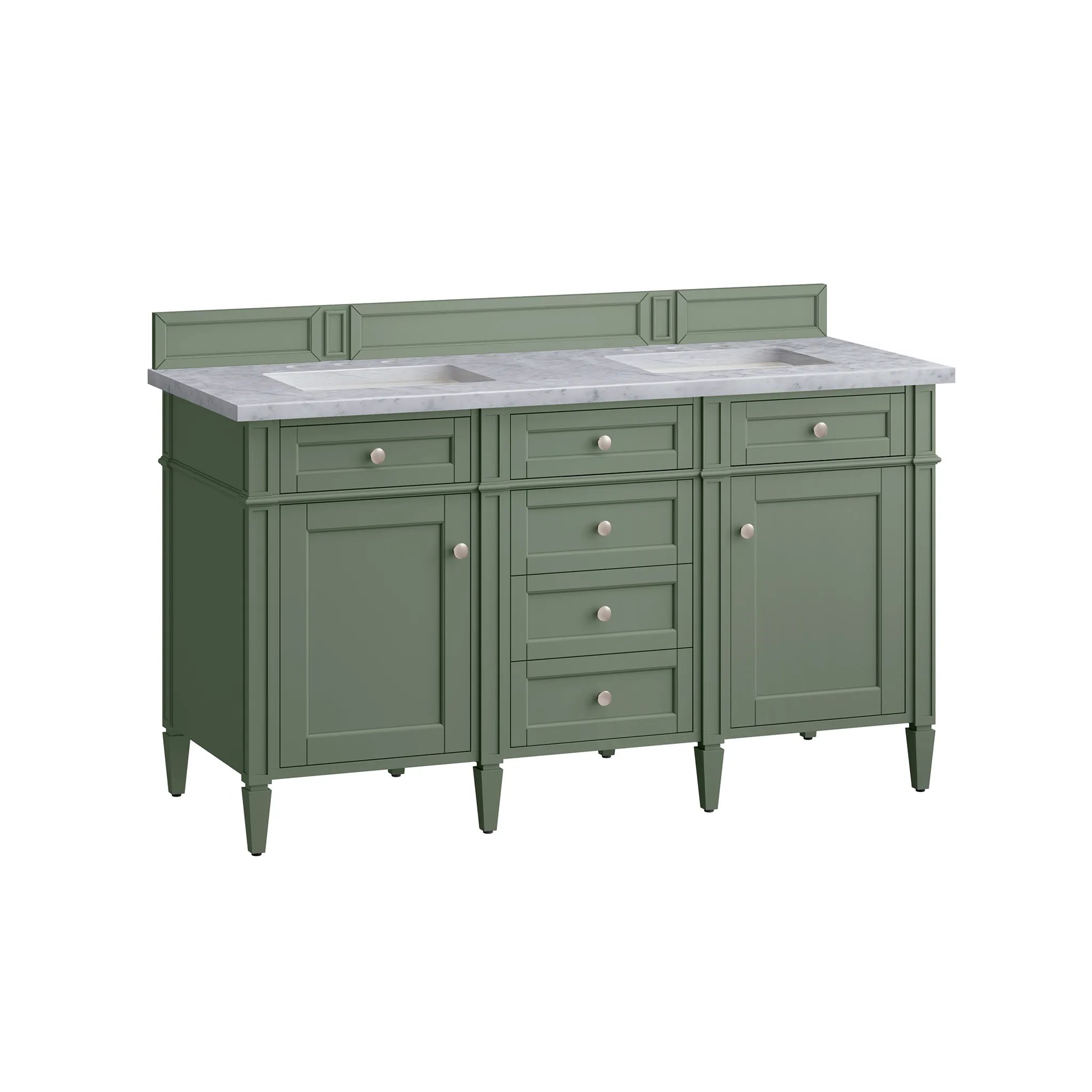 60" Brittany Double Vanity in Smokey Celadon-Carrara White Marble-8" Widespread image 5