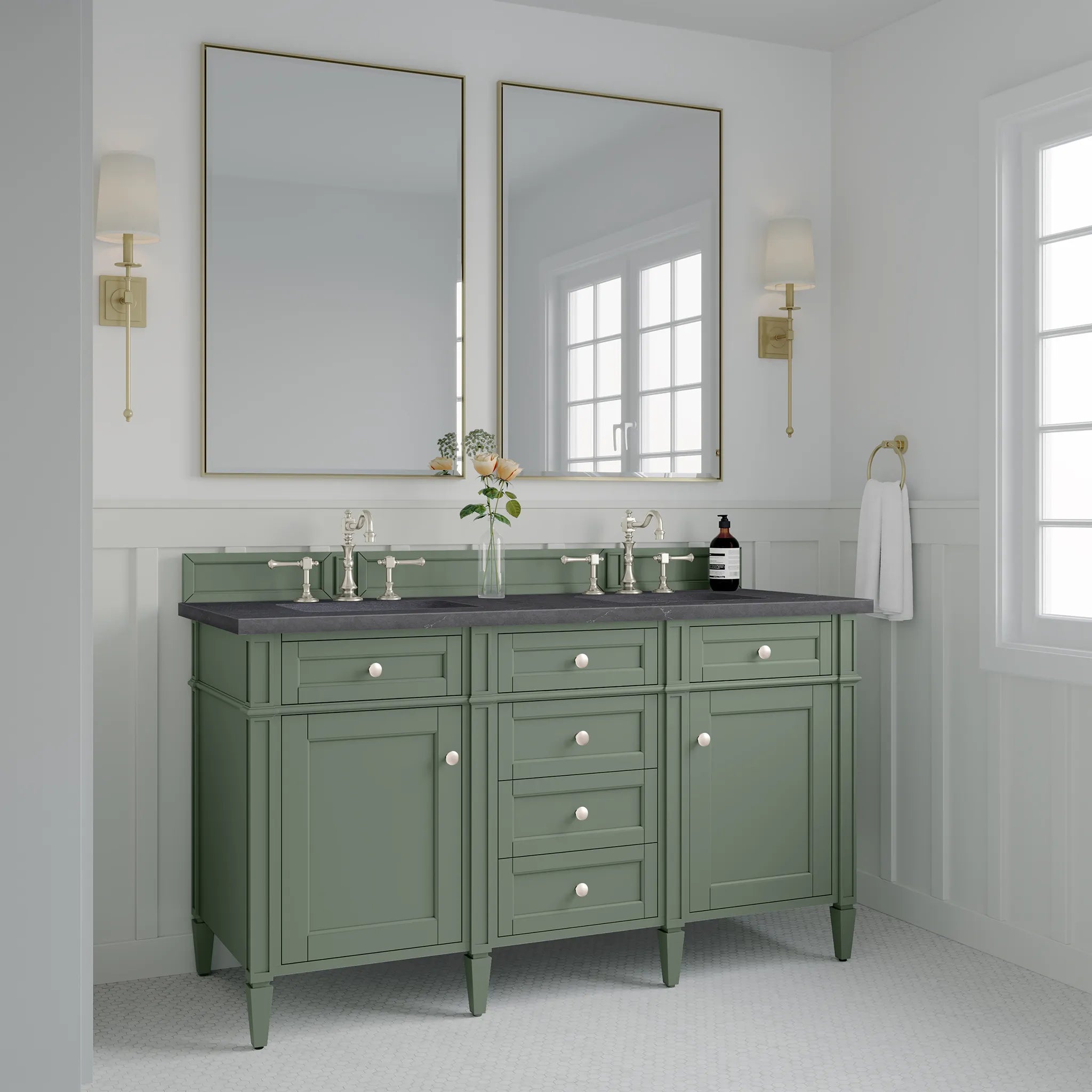60" Brittany Double Vanity in Smokey Celadon-Charcoal Soapstone Silestone-8" Widespread image 2